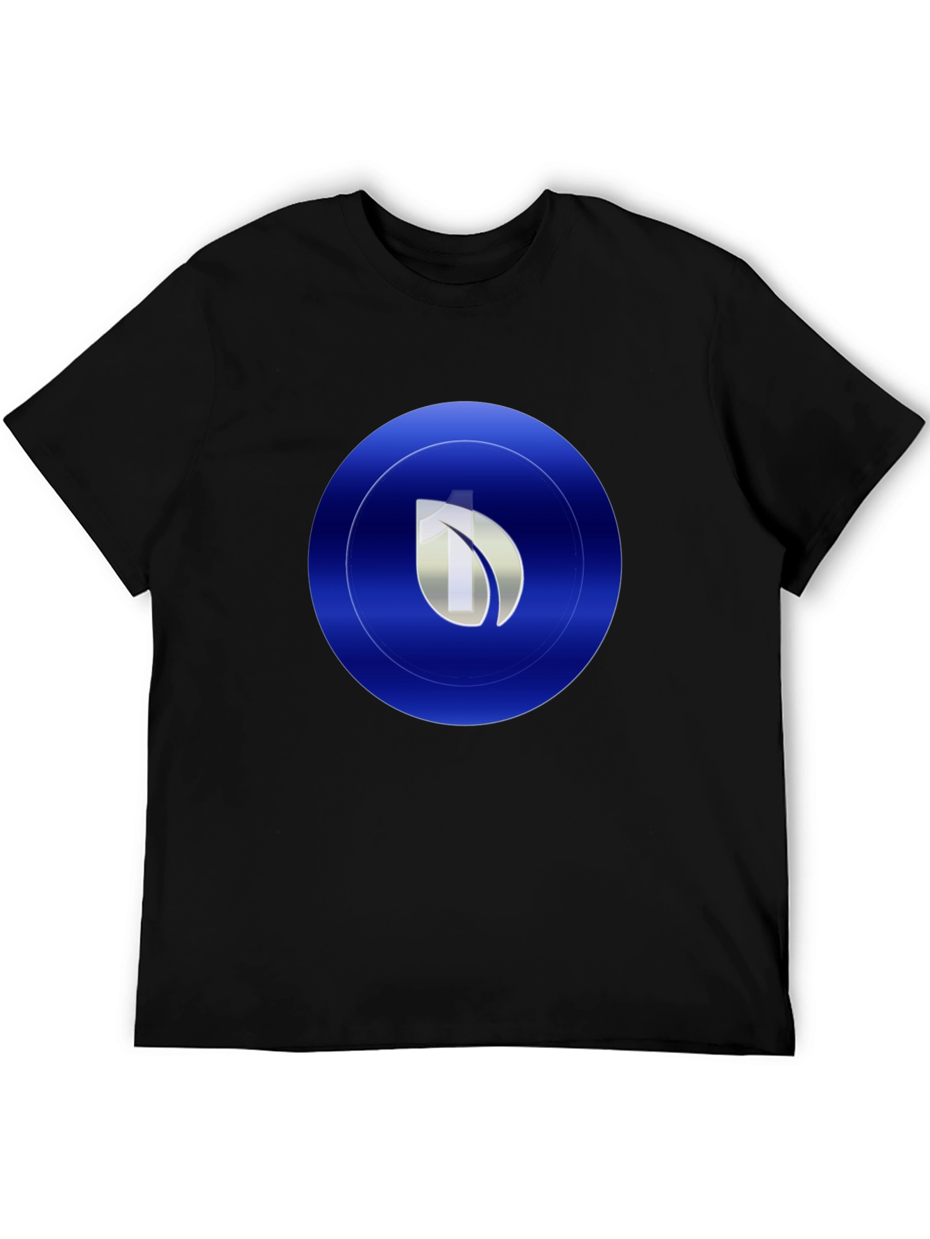 Black Modern Blue Leaf Circle Graphic Print Black T-Shirt view 5