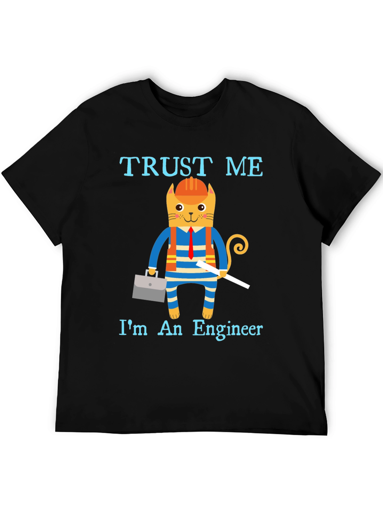 Black Trust Me I'm an Engineer Funny Cat T-Shirt view 5