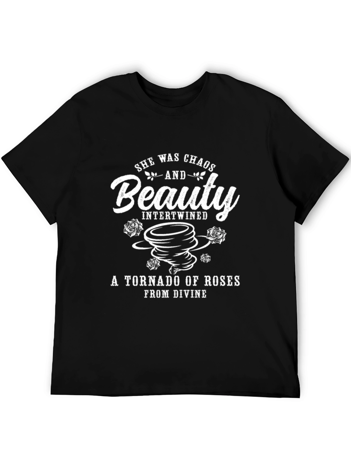 Black Chaos and Beauty Graphic Tee - Tornado of Roses Design view 5