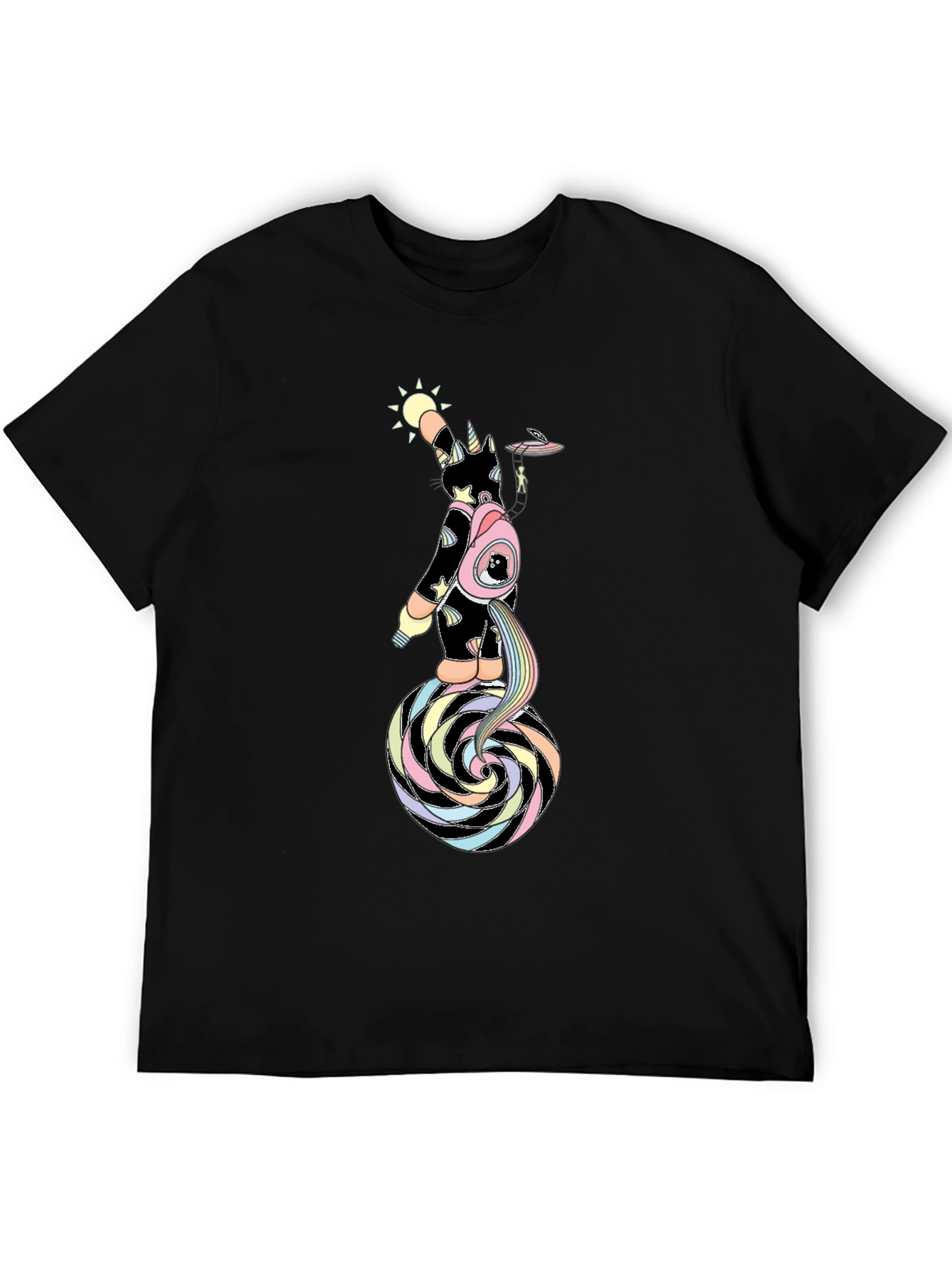 Black Unicorn UFO Rainbow Swirl Graphic Tee - Men's Black T-Shirt view 5