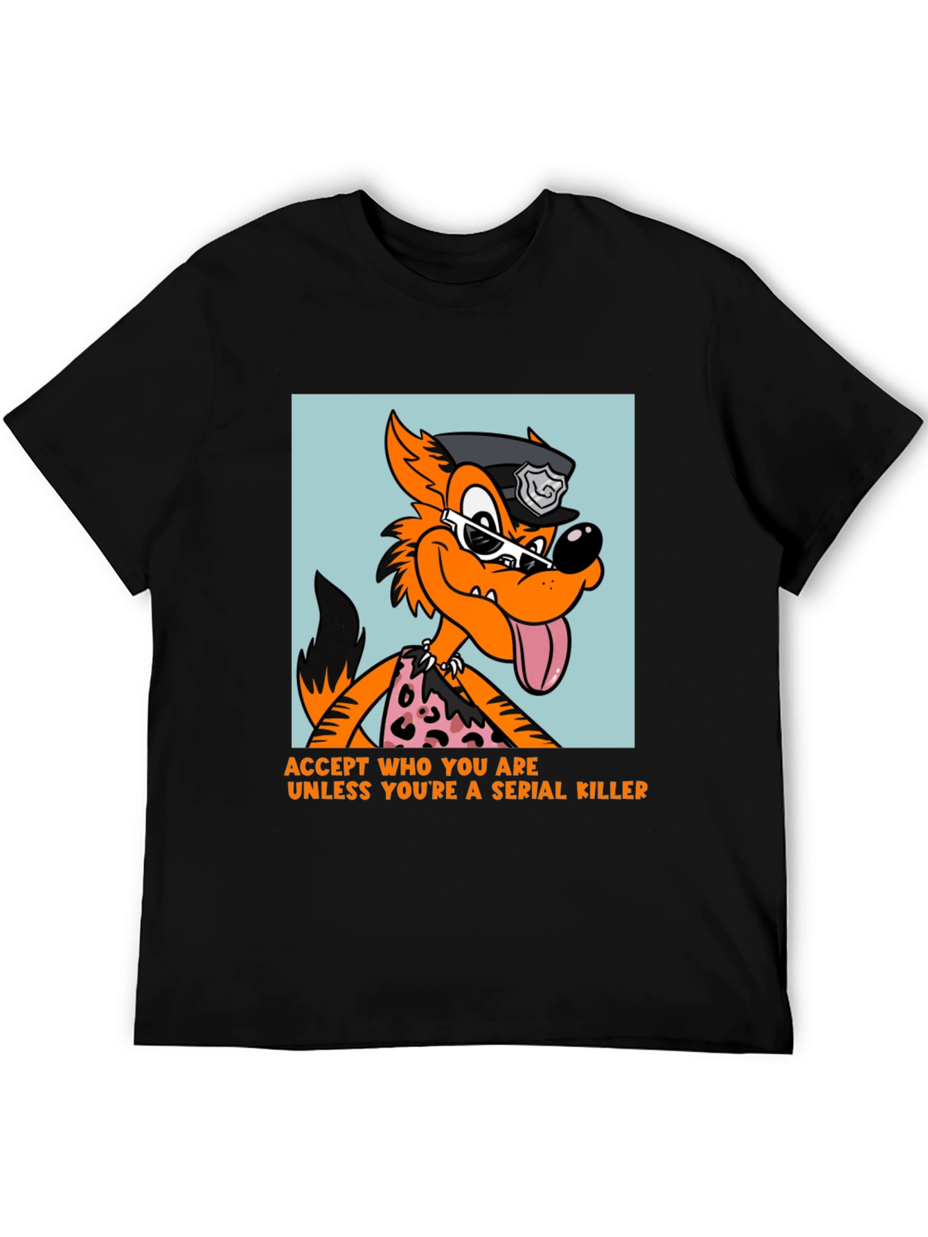 Black Sarcastic Cartoon Wolf Graphic Tee view 5