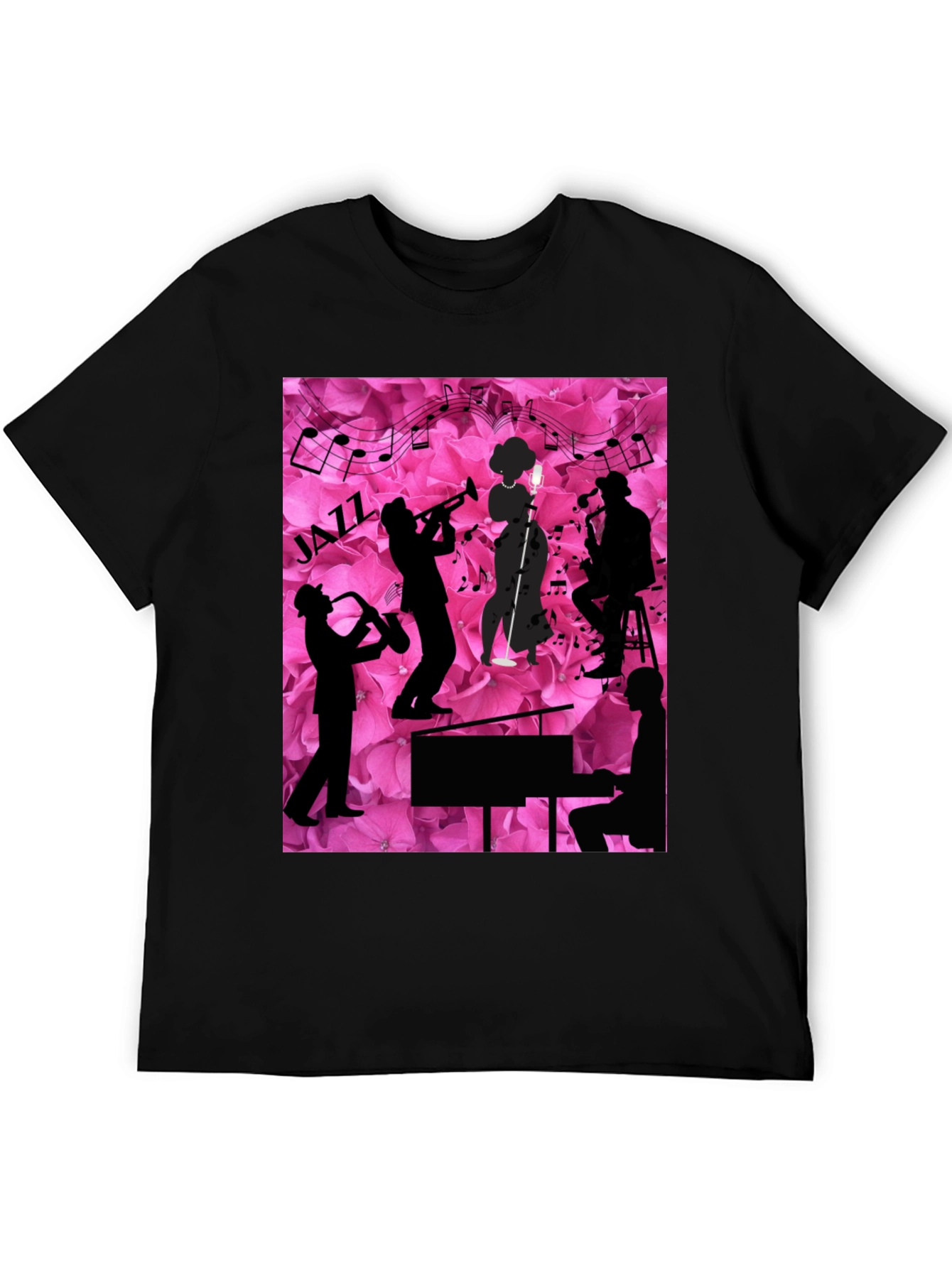 Black Jazzy Floral T-Shirt - Music Lover's Tee view 5