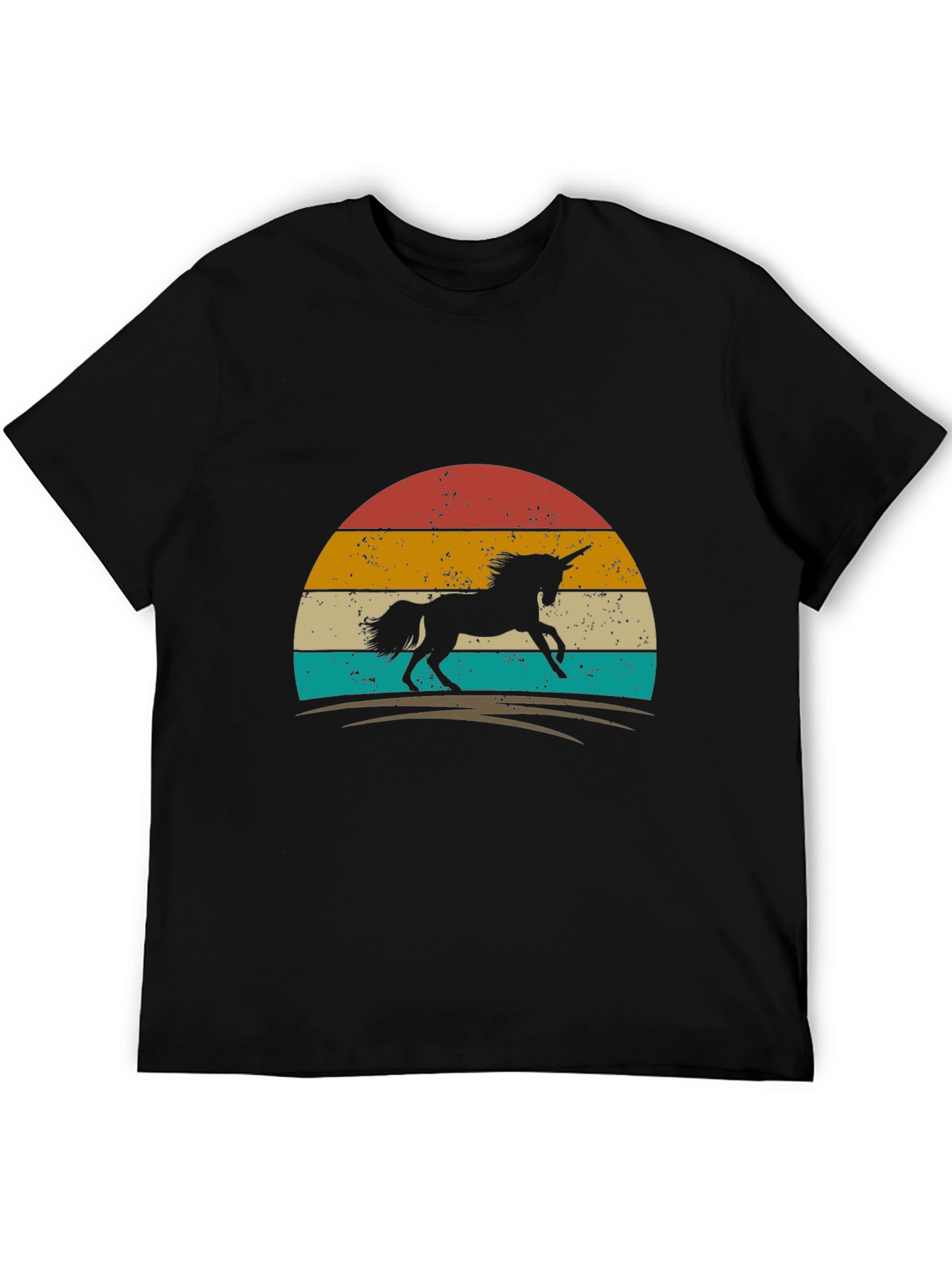 Black Retro Unicorn Graphic Tee - Black Cotton T-Shirt view 5