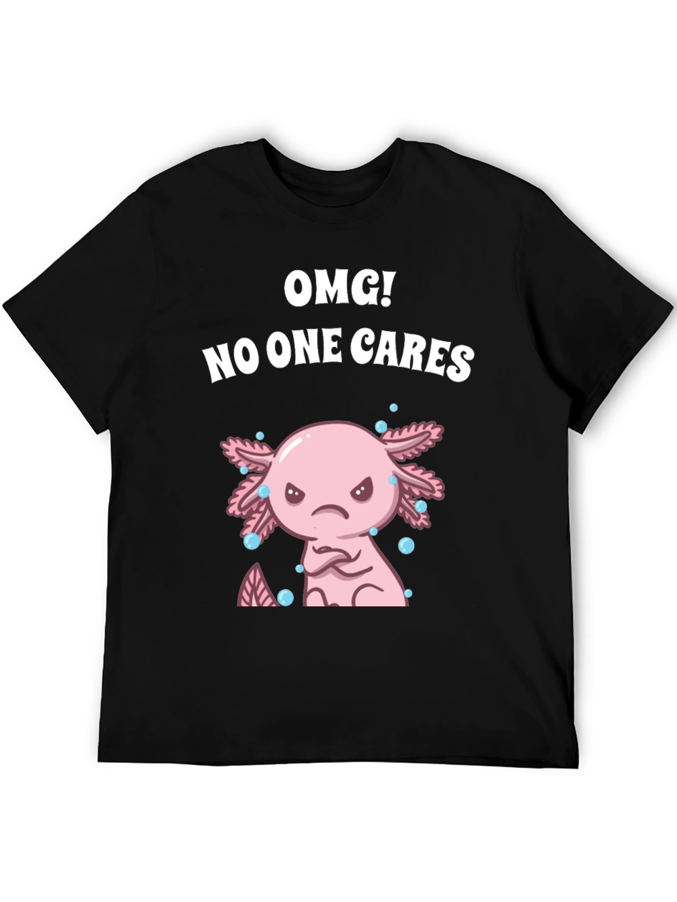 Black OMG! No One Cares Axolotl Graphic Tee view 5