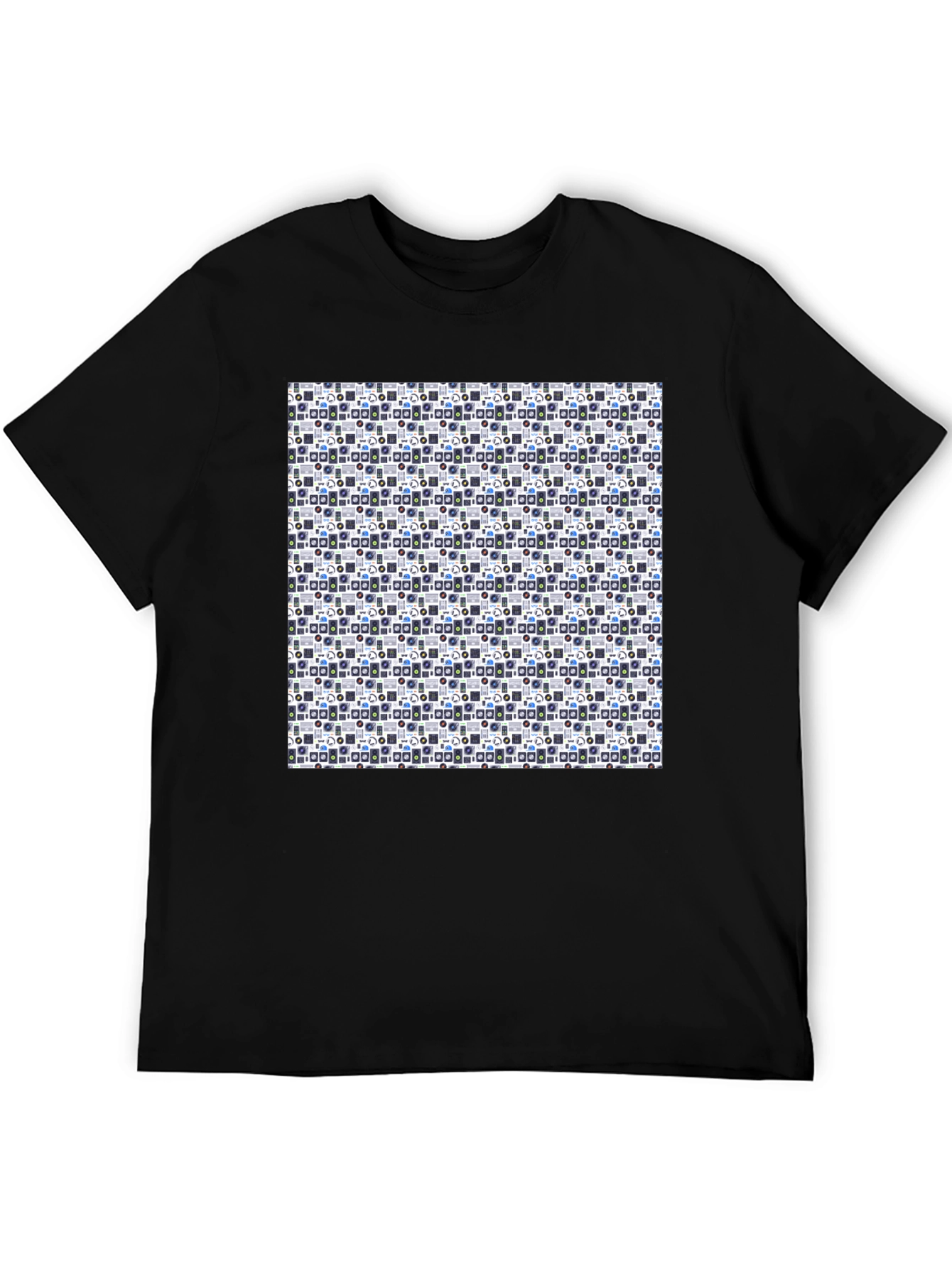 Black Retro Geometric Pattern Black T-Shirt view 5