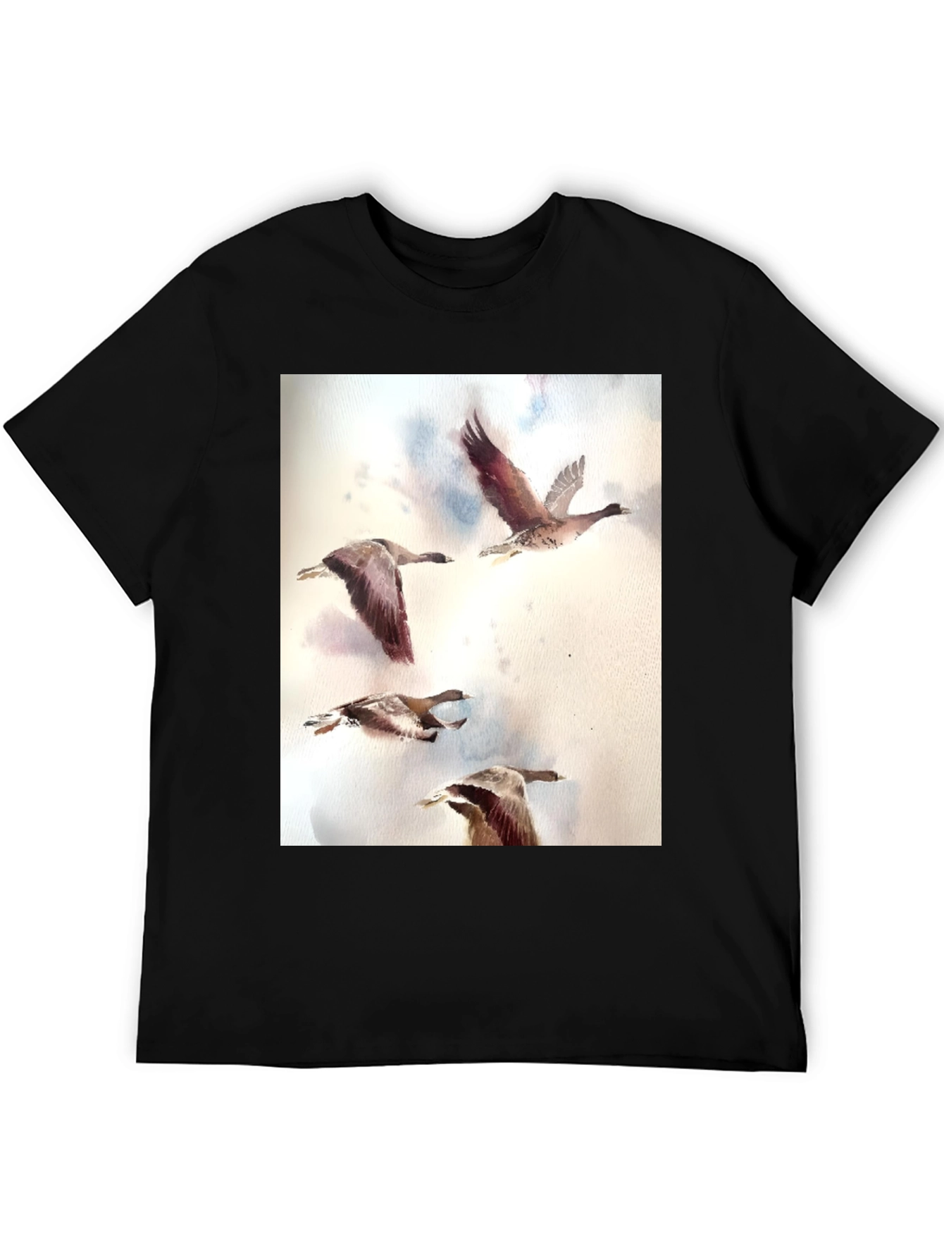 Black Watercolor Ducks Black T-Shirt view 5