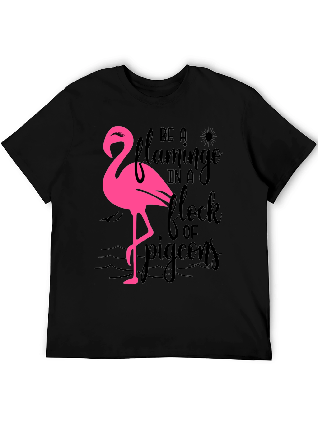 Black Be a Flamingo T-Shirt, Black Cotton Tee view 5