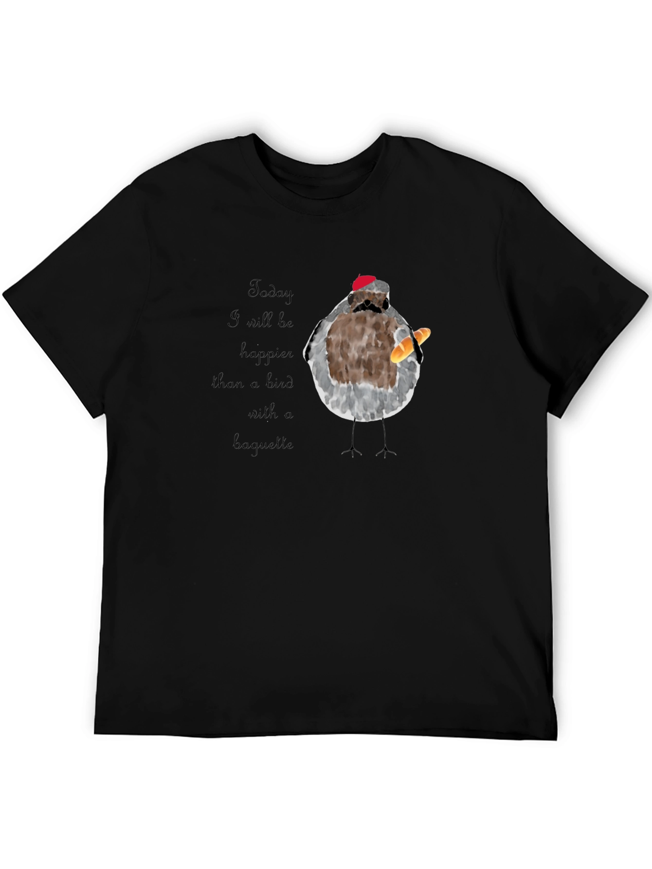 Black Bird with Baguette Graphic T-Shirt view 5