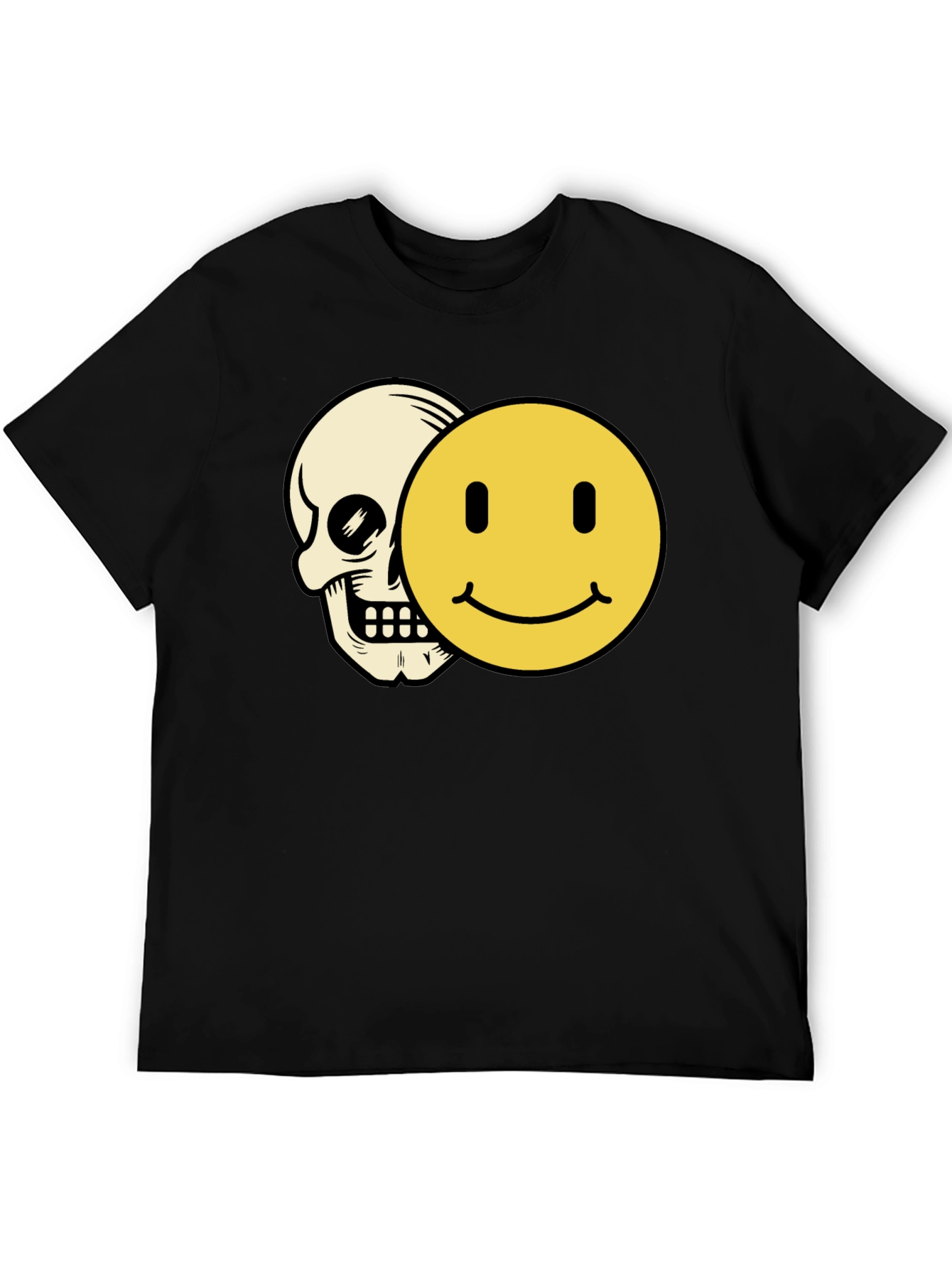 Black Skull Smiley Face Graphic Tee - Black Cotton T-Shirt view 5