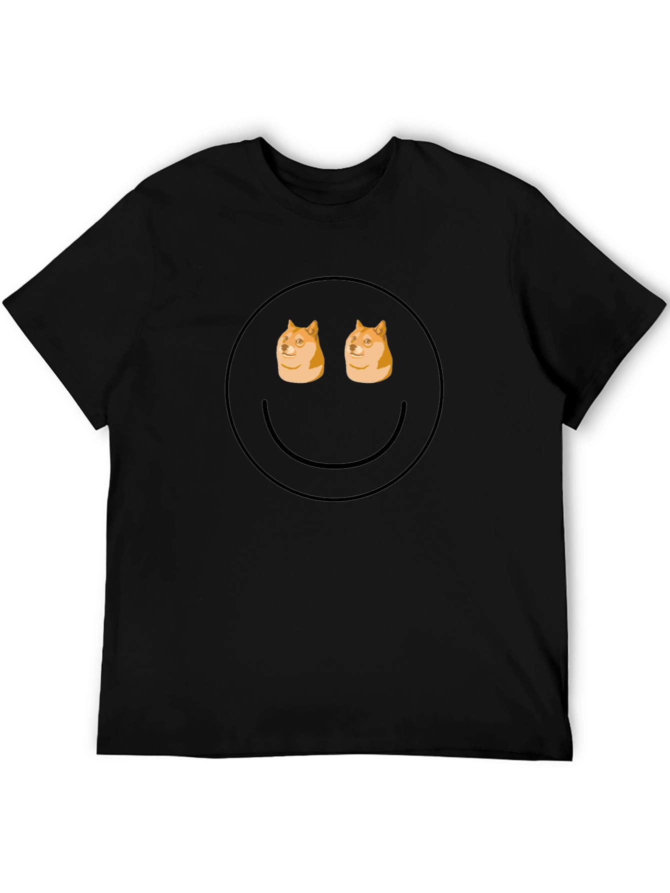 Black Doge Eyes Smiley Face Black T-Shirt view 5