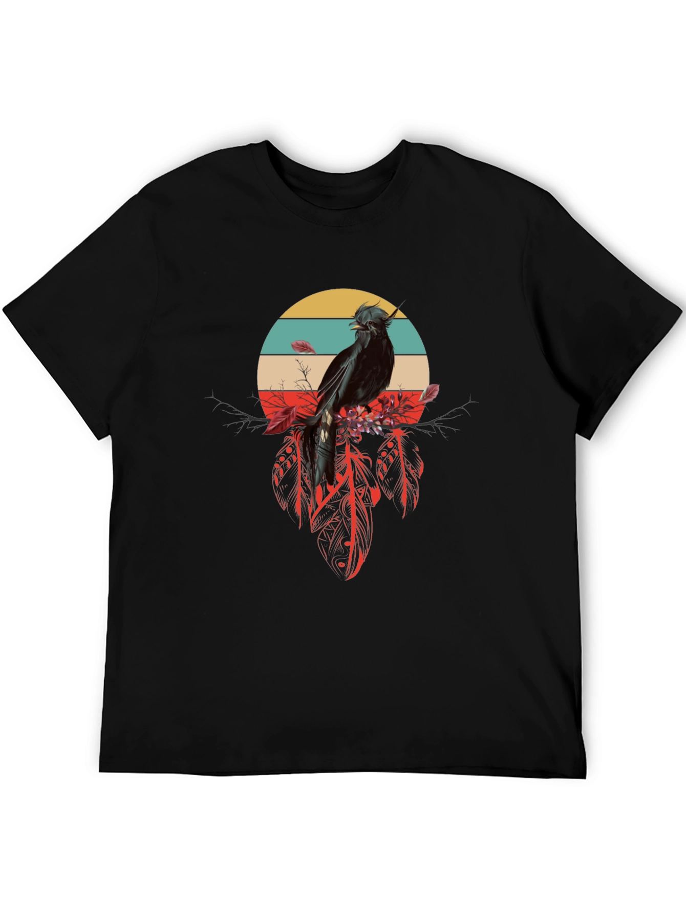 Black Raven Feather Dream T-Shirt - Retro Bird Design view 5