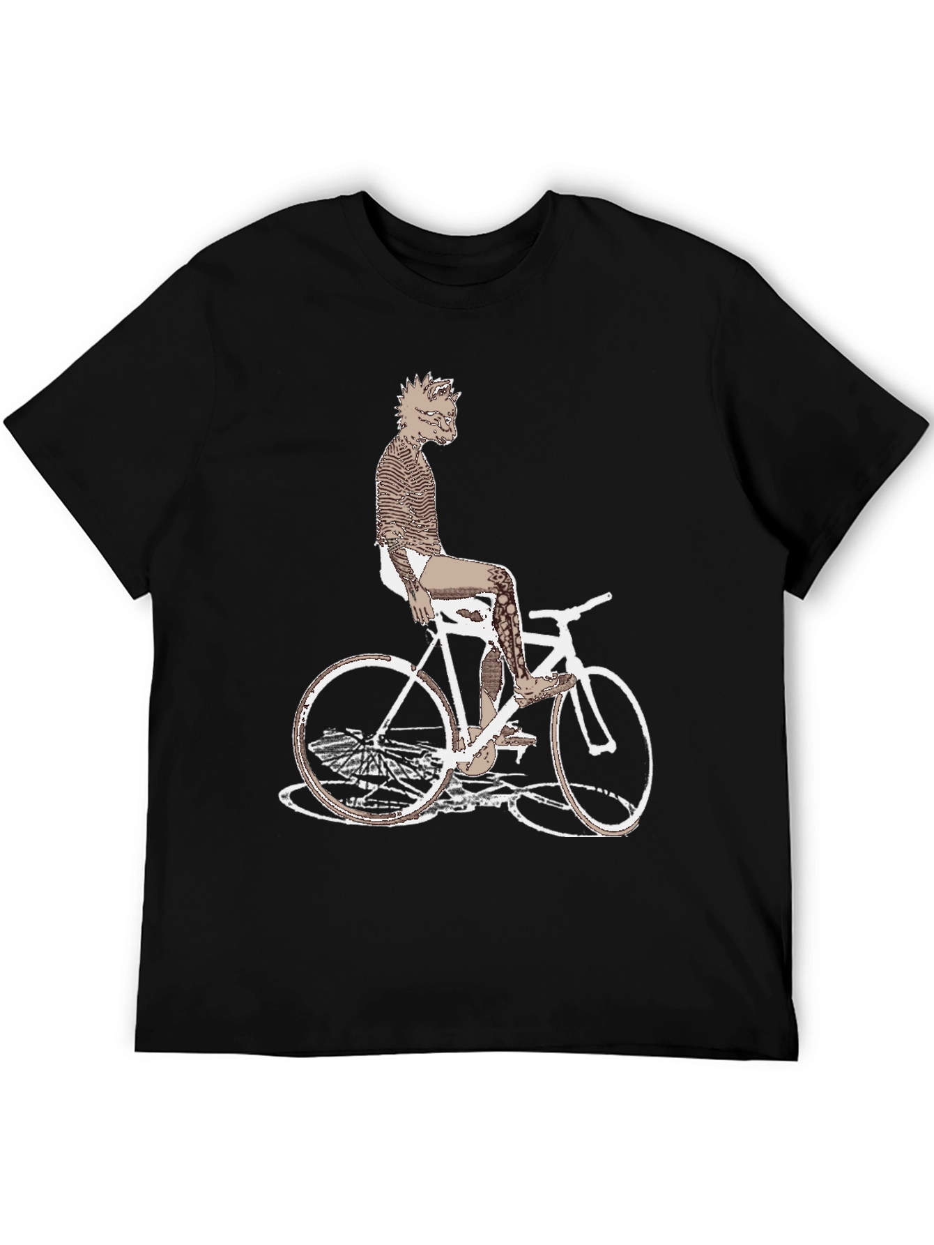 Black Unique Graphic Tee - Wolf on Bike! view 5