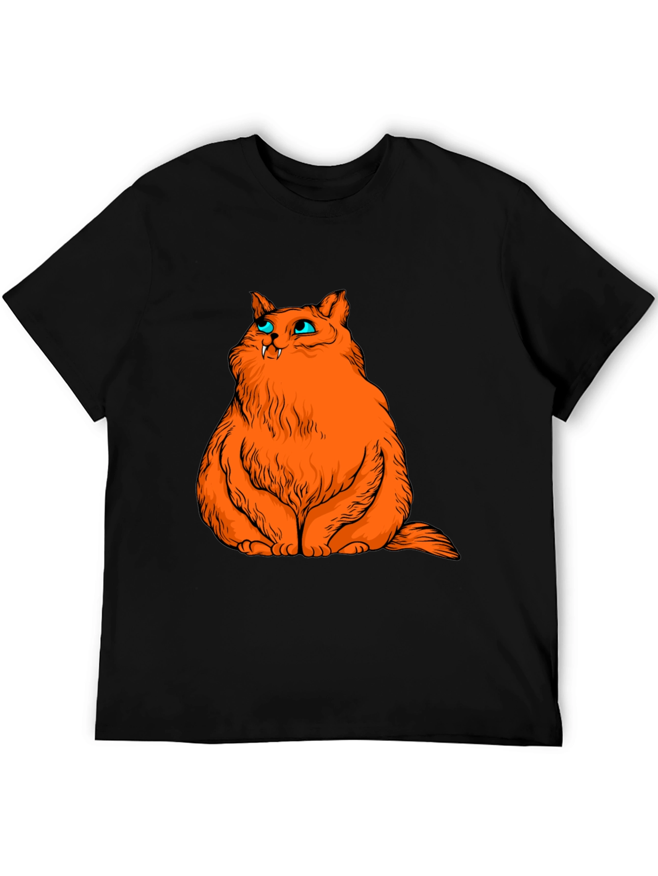 Black Orange Cat Graphic Tee - Black Cotton T-Shirt view 5