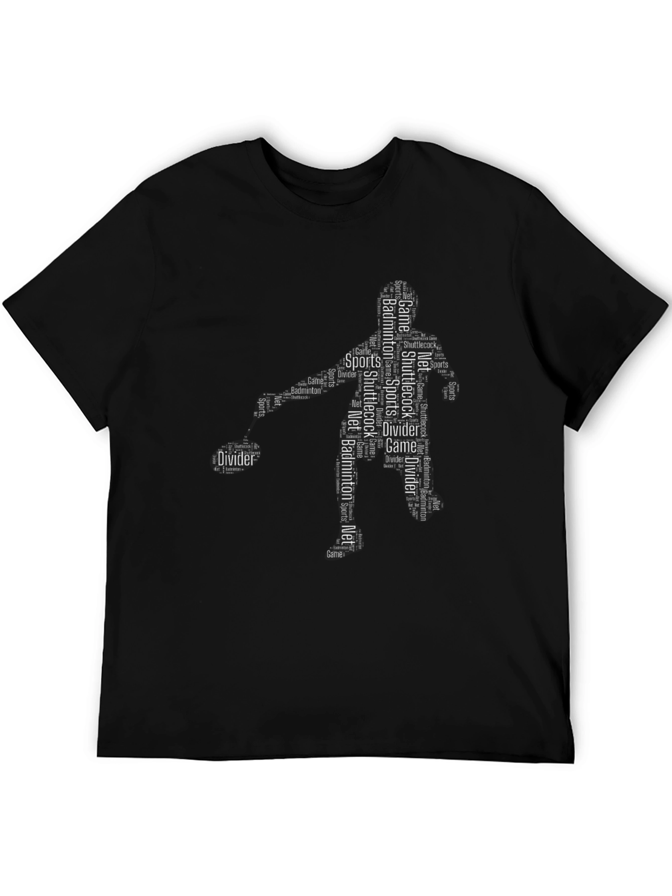 Black Badminton Sports Word Art Graphic T-Shirt view 5
