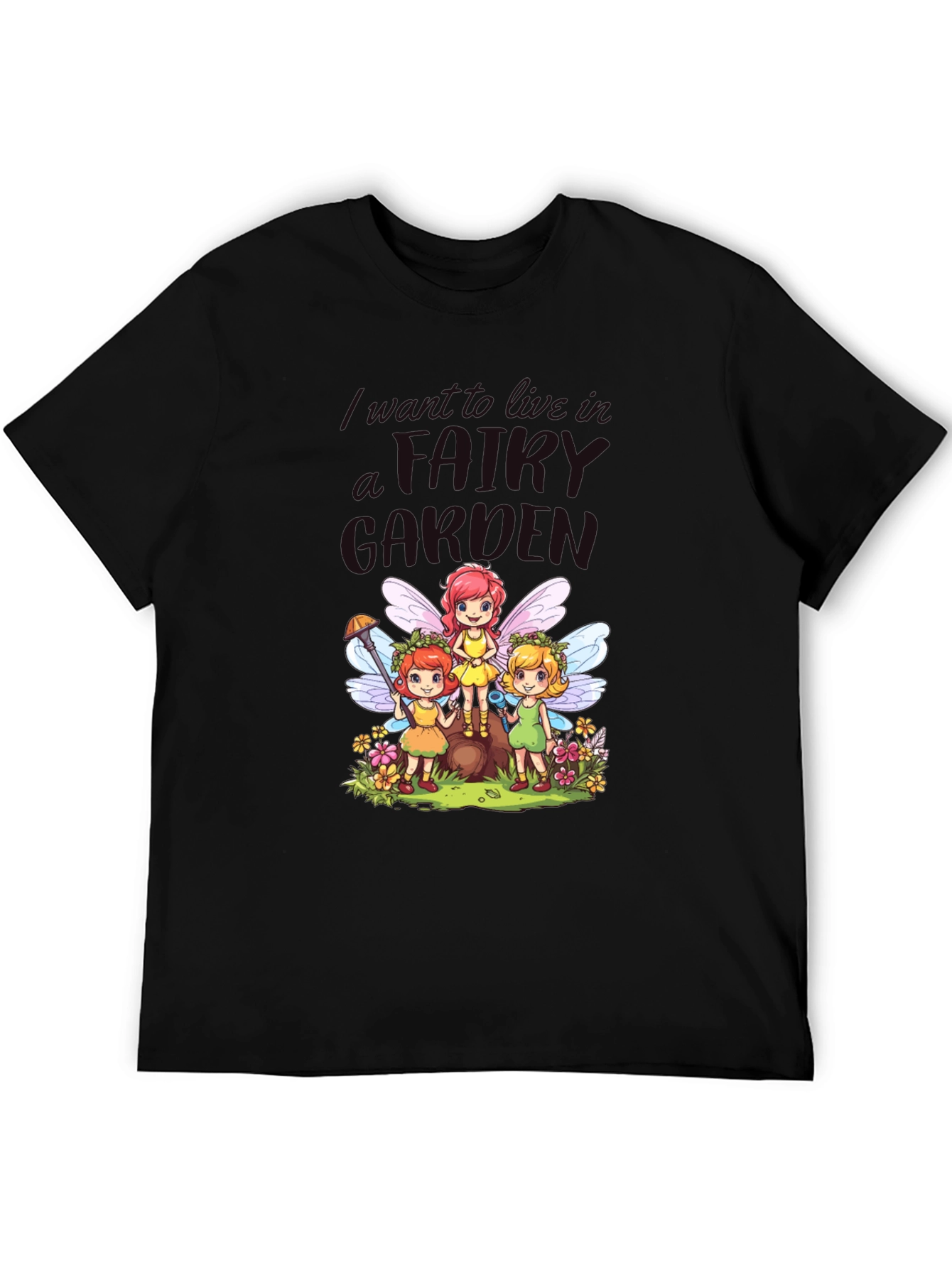 Black Fairy Garden Graphic Tee - Whimsical Fairies view 5