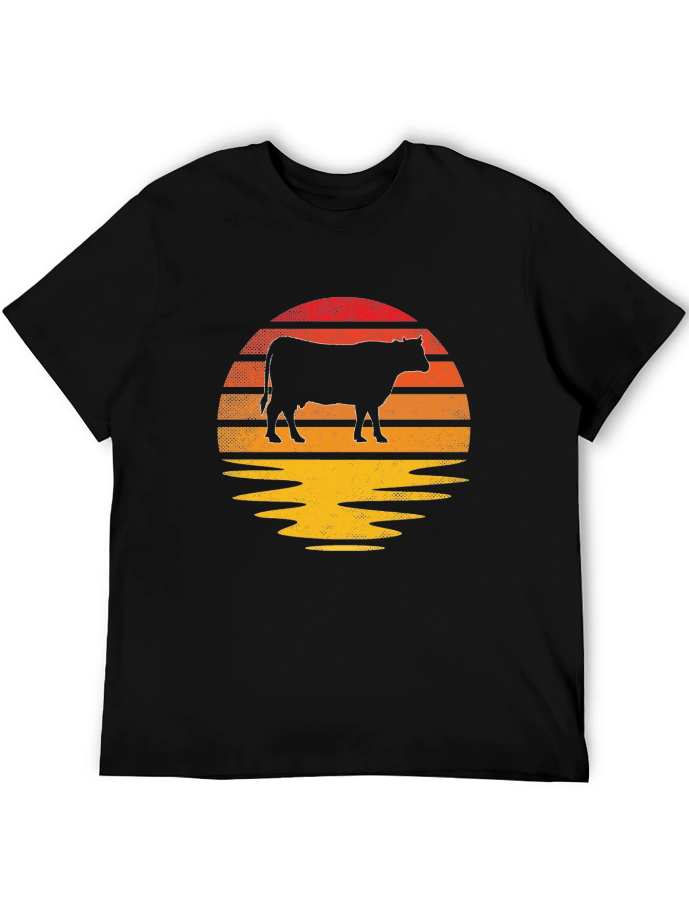 Black Retro Cow Sunset Graphic T-Shirt view 5