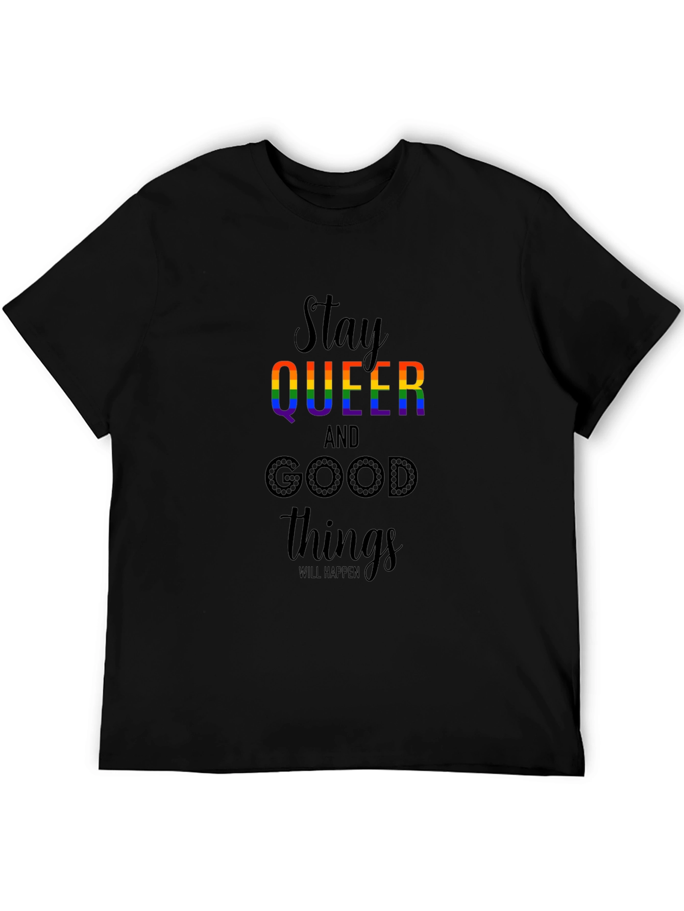 Black Stay Queer Rainbow Graphic T-Shirt view 5