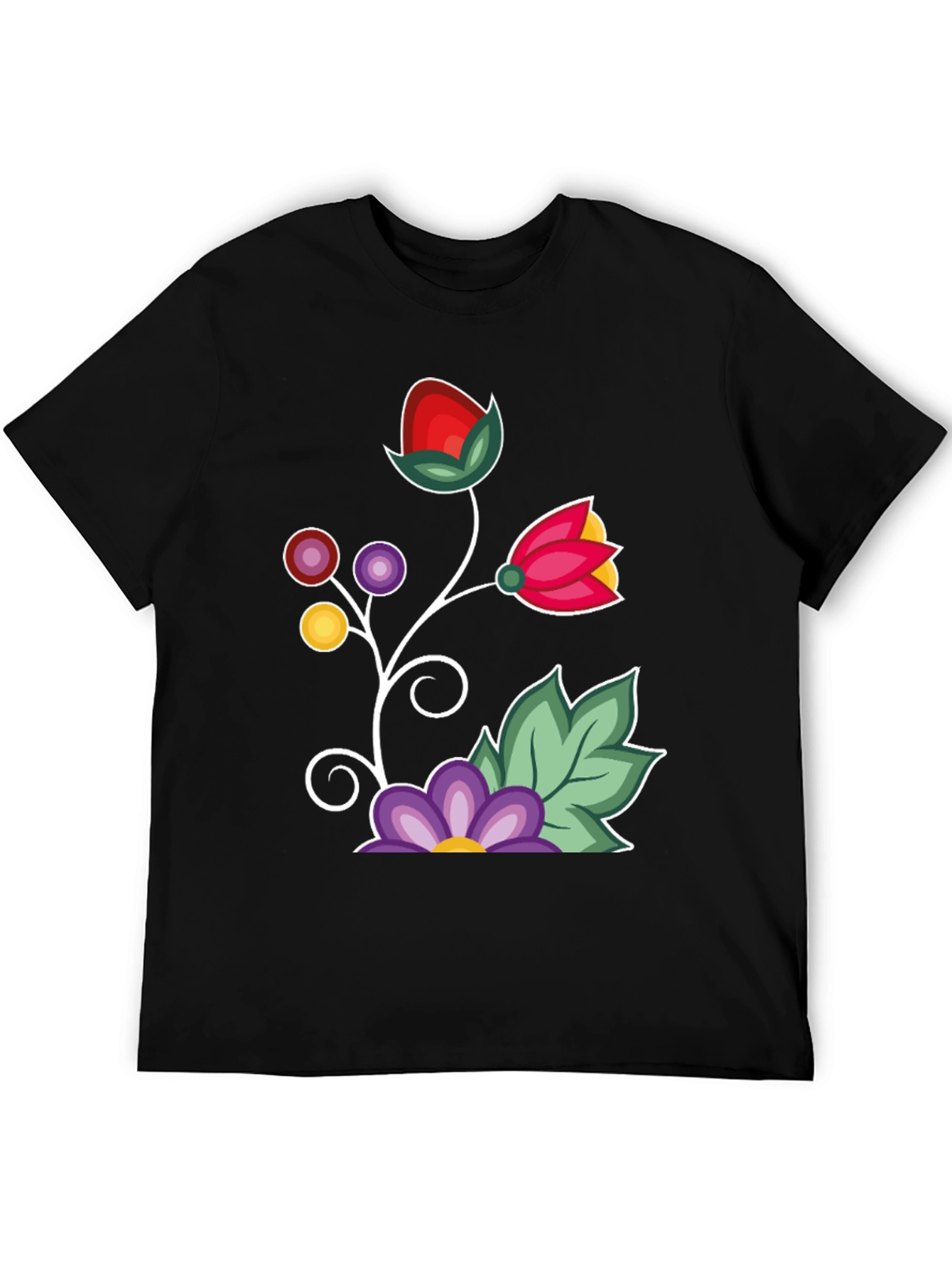 Black Floral Graphic T-Shirt - Black Casual Tee view 5