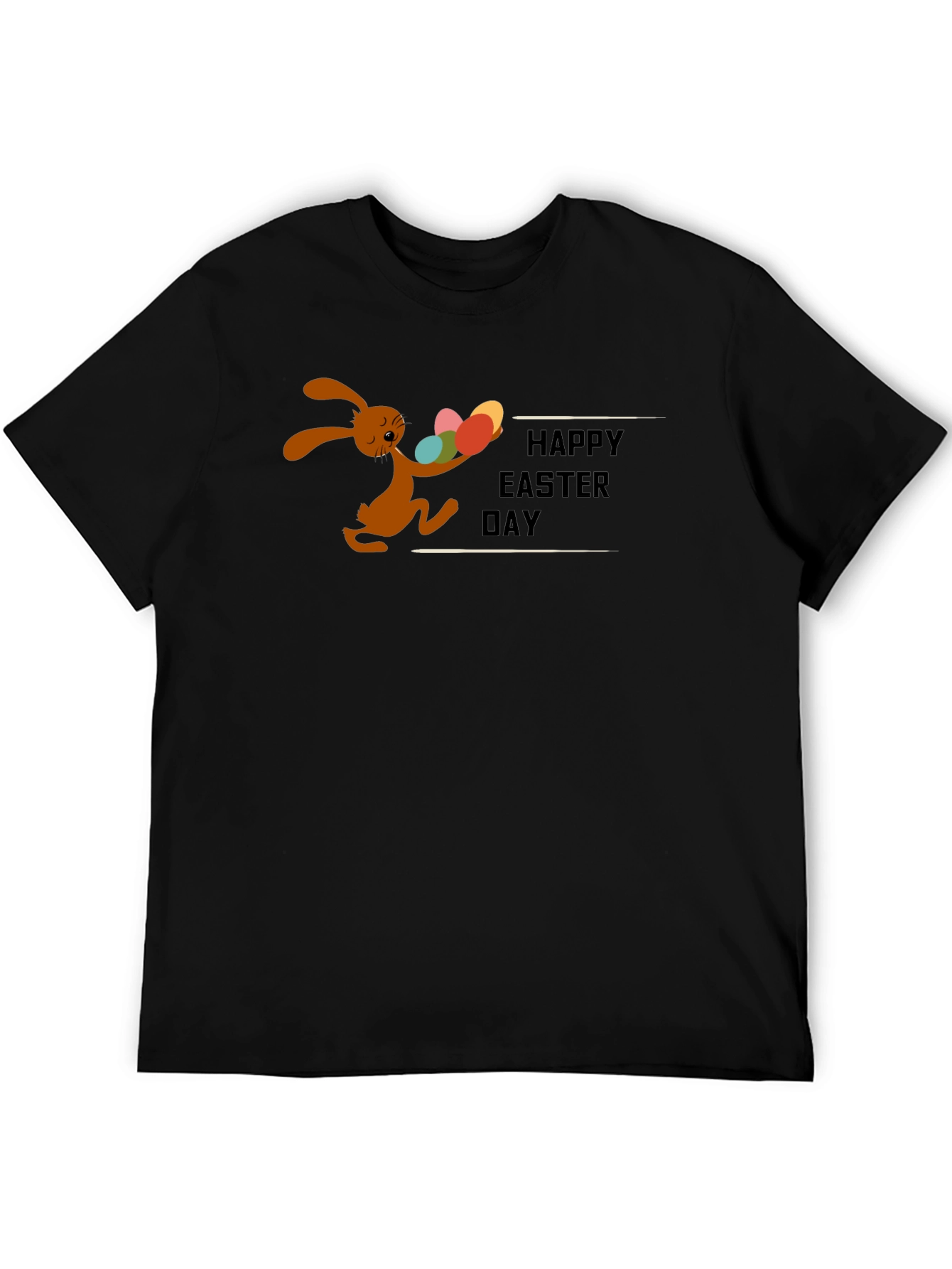 Black Happy Easter Day T-Shirt - Bunny and Eggs view 5