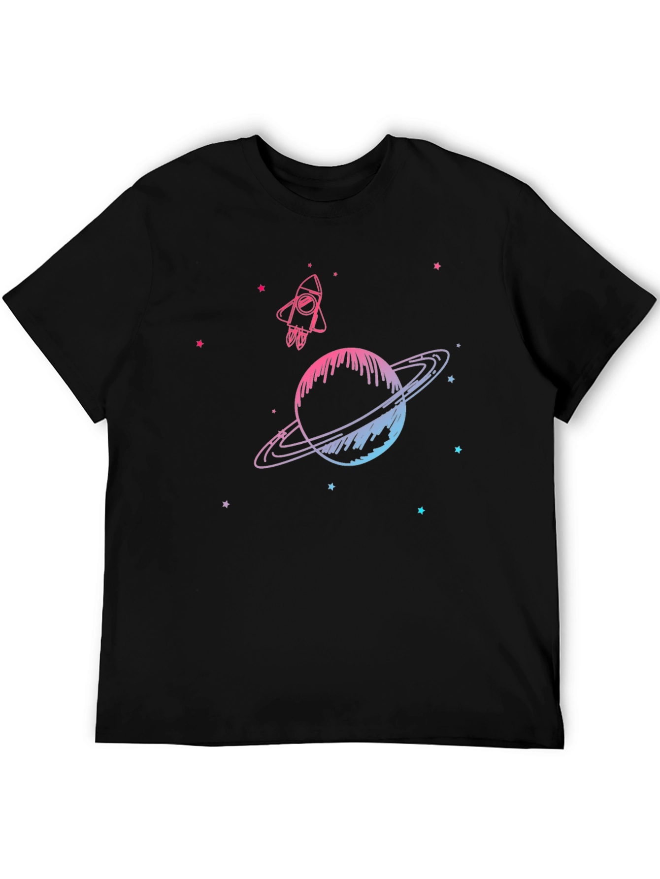 Black Space Rocket & Planet Graphic Tee - Black view 5