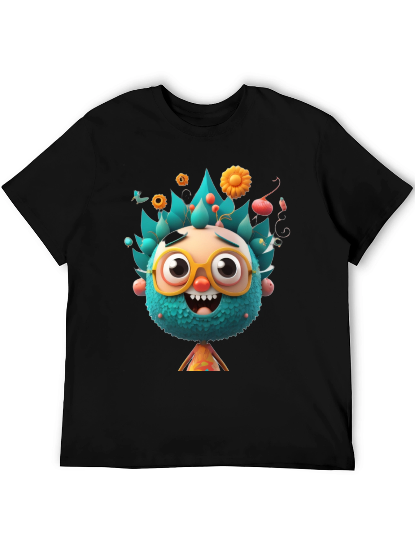 Black Fun Cartoon Character Graphic T-Shirt view 5