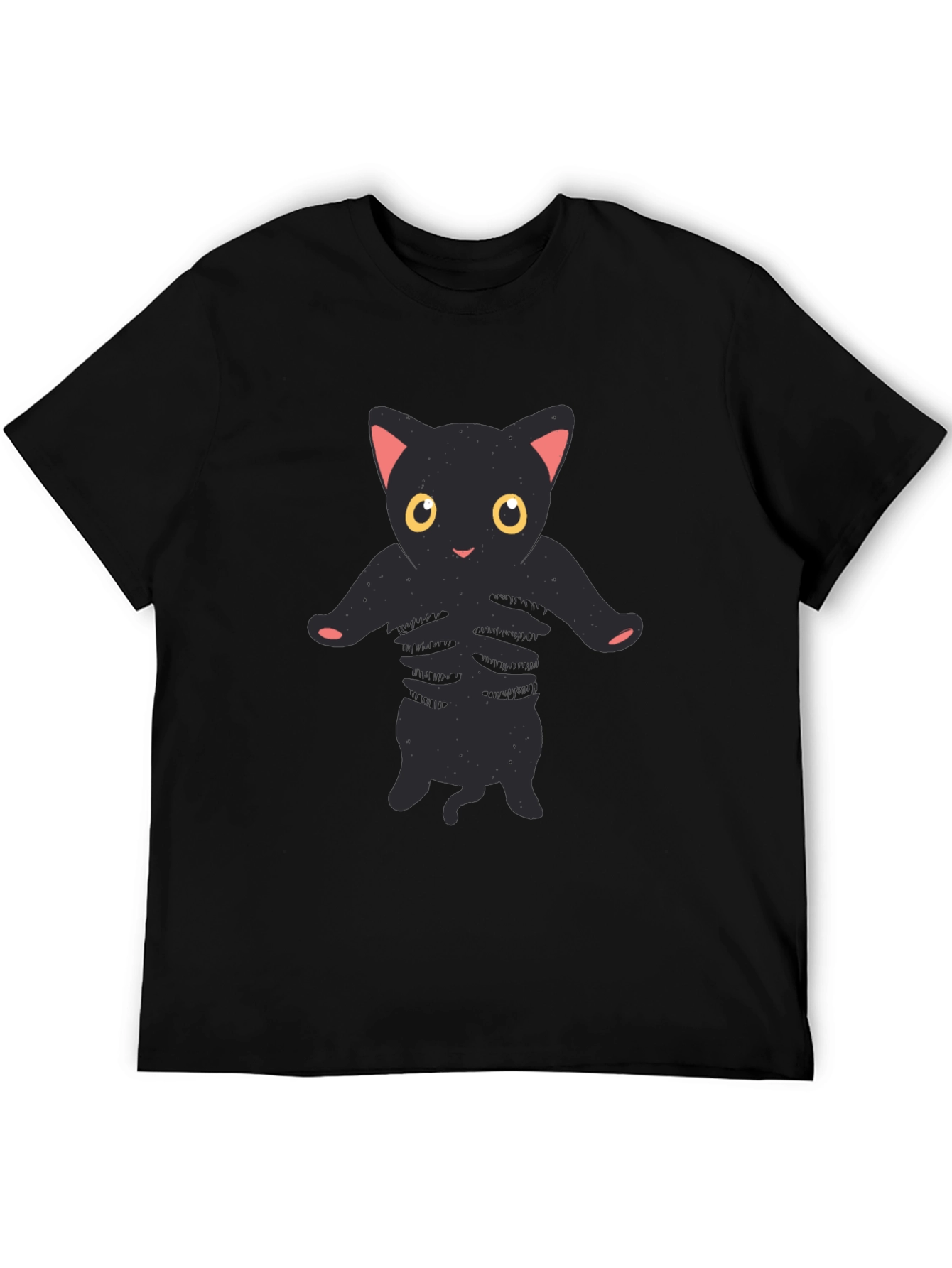 Black Cute Black Cat Skeleton Graphic T-Shirt view 5