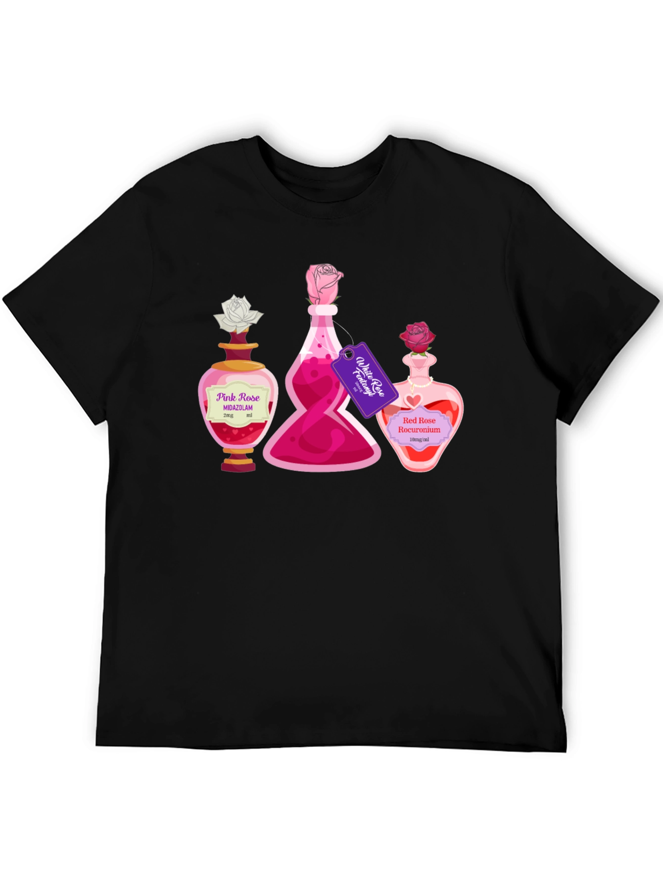Black Potion Bottle Roses Graphic T-Shirt view 5