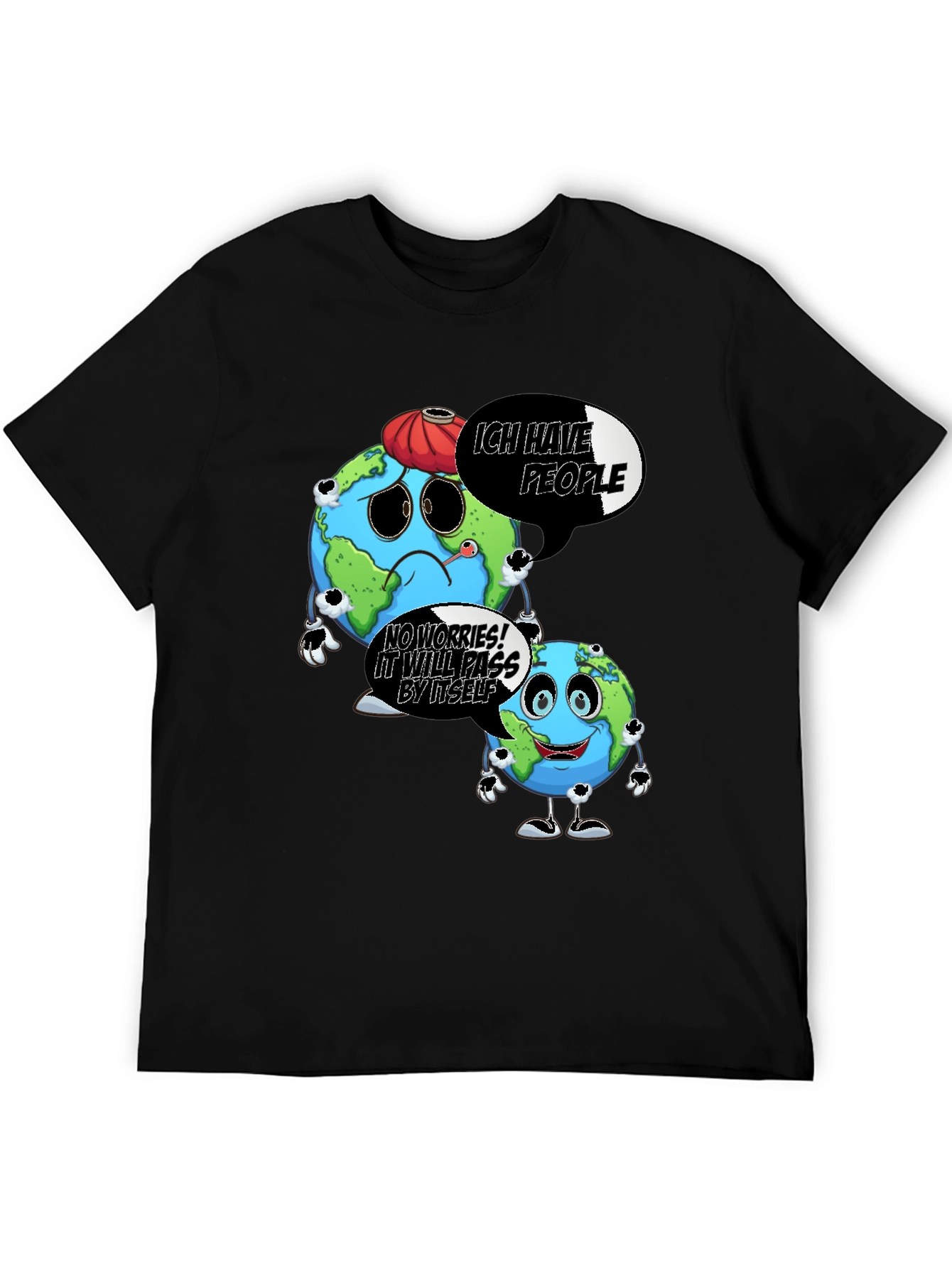 Black Cartoon Earth Graphic Black T-Shirt view 5
