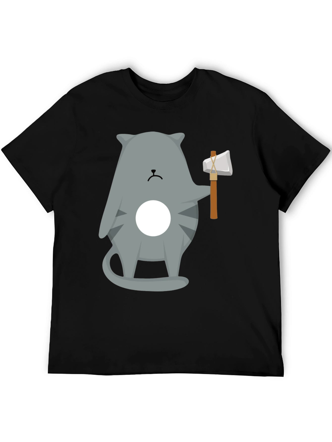 Black Cool Cat Axe T-Shirt - Funny Graphic Tee view 5