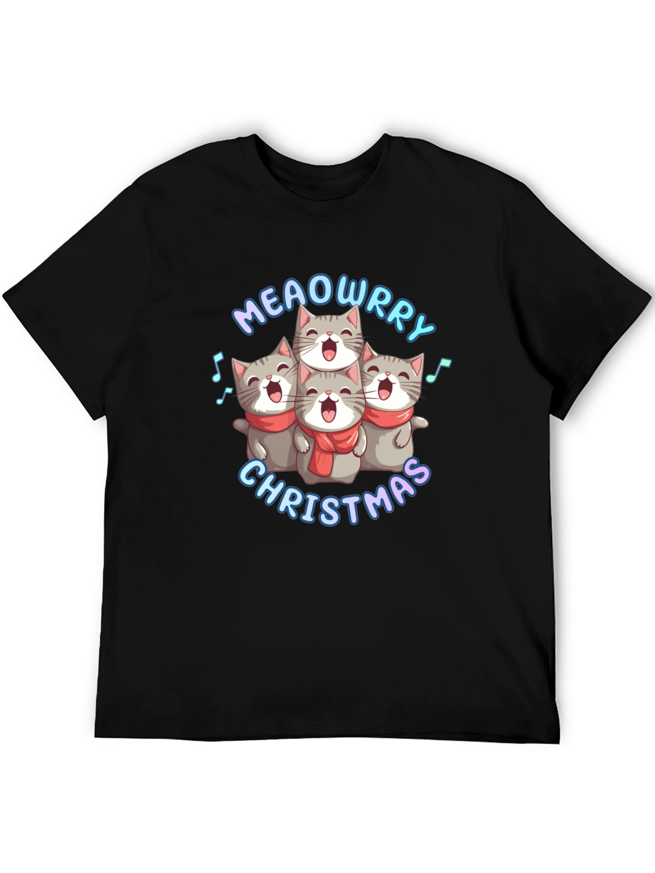 Black Meowrry Christmas Cat Choir T-Shirt view 5