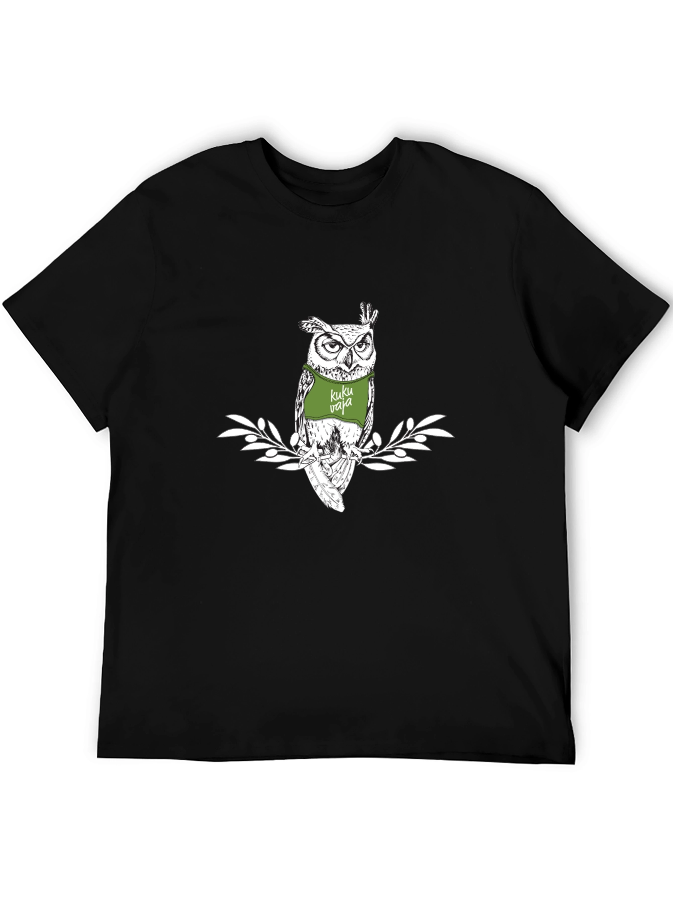 Black Cool Owl Tee: Kuku Vaja Graphic Print view 5