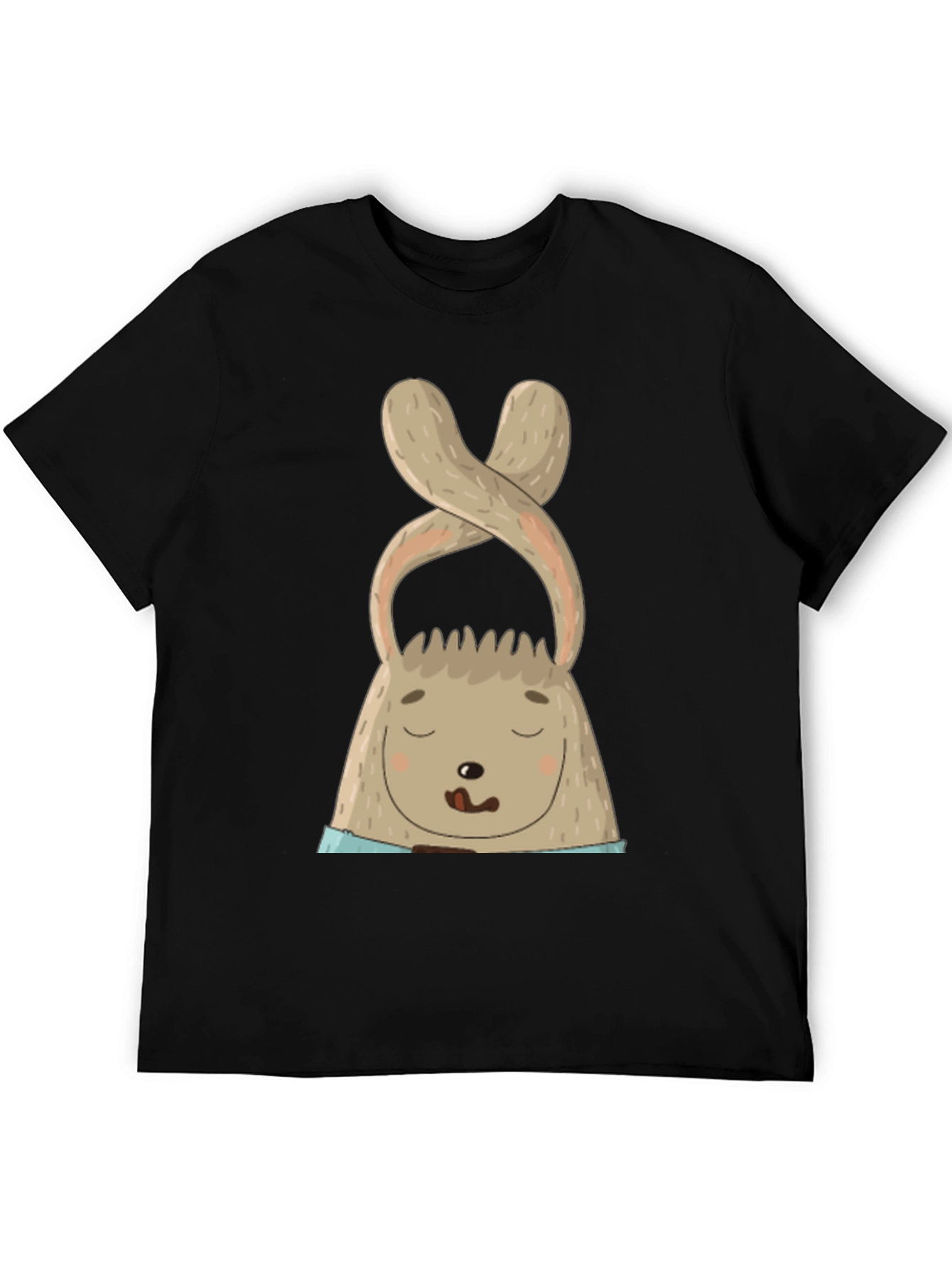 Black Cute Bunny Graphic Tee - Black Cotton Blend view 5