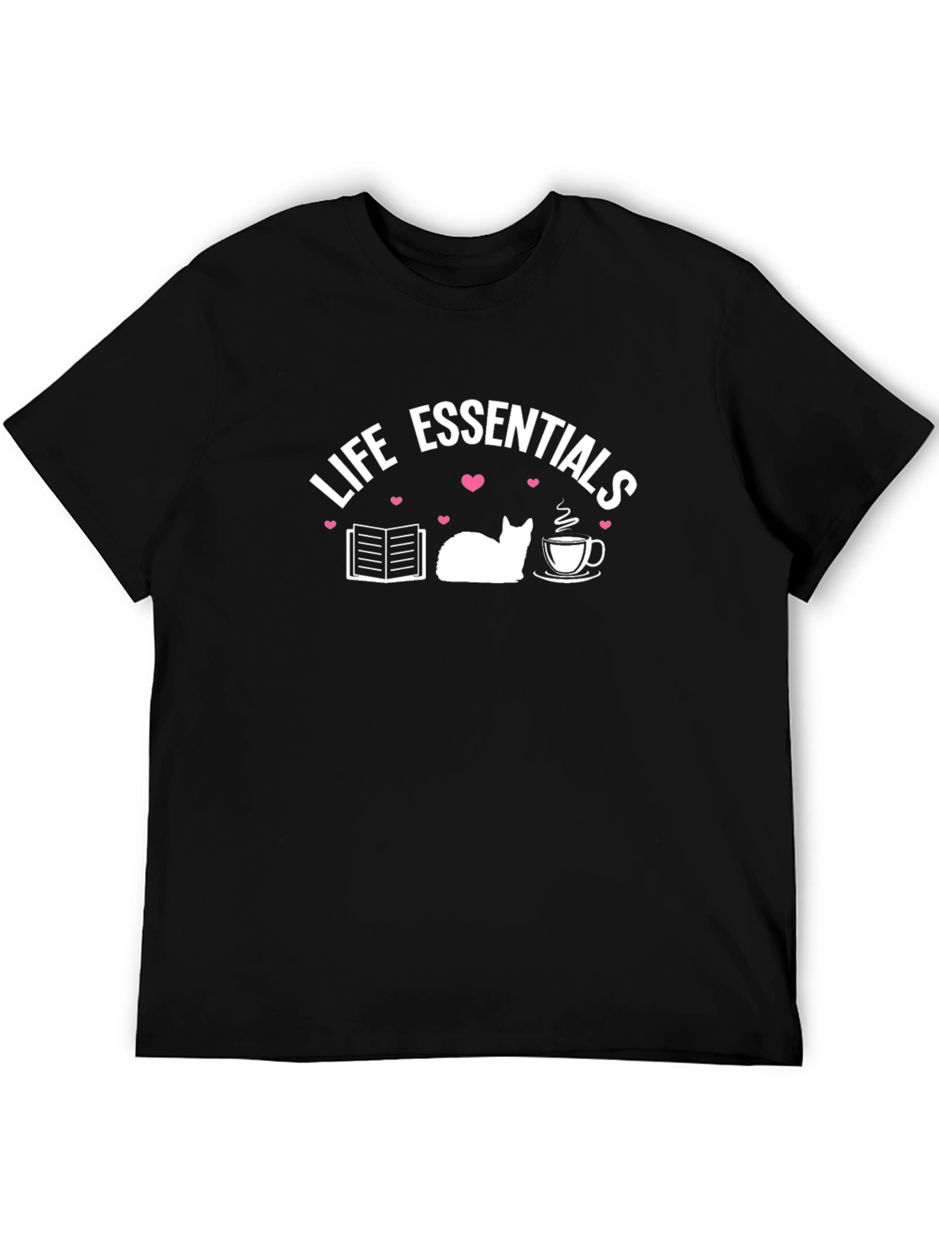 Black Life Essentials T-Shirt: Book, Cat, Coffee view 5