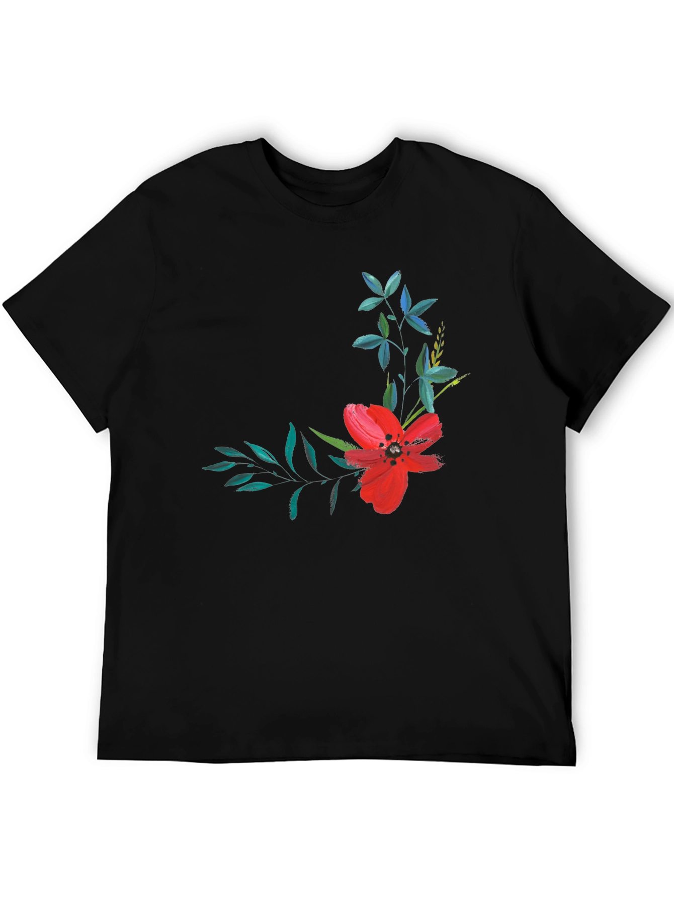 Black Floral Print T-Shirt - Modern Black Tee view 5