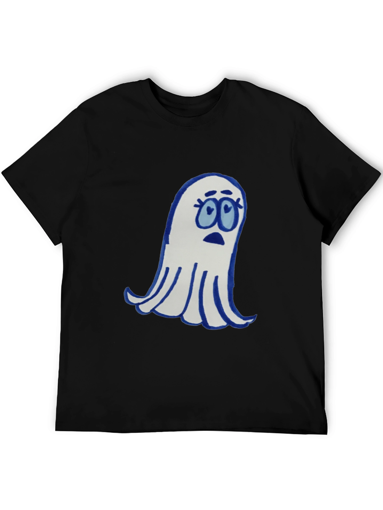 Black Spooky Cute Ghost Graphic Tee - Black Cotton Blend view 5