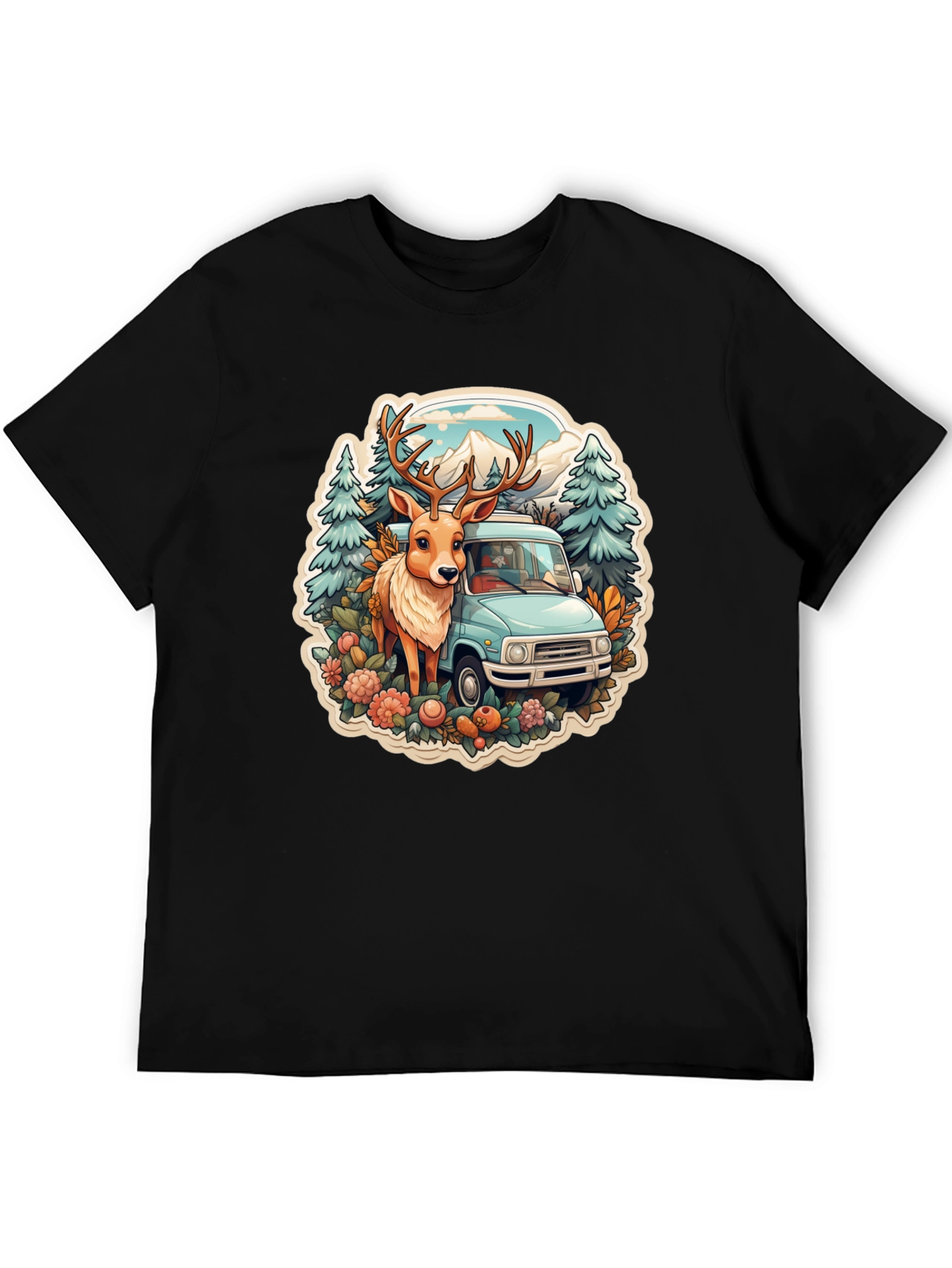 Black Deer & Camper Van Graphic Tee view 5