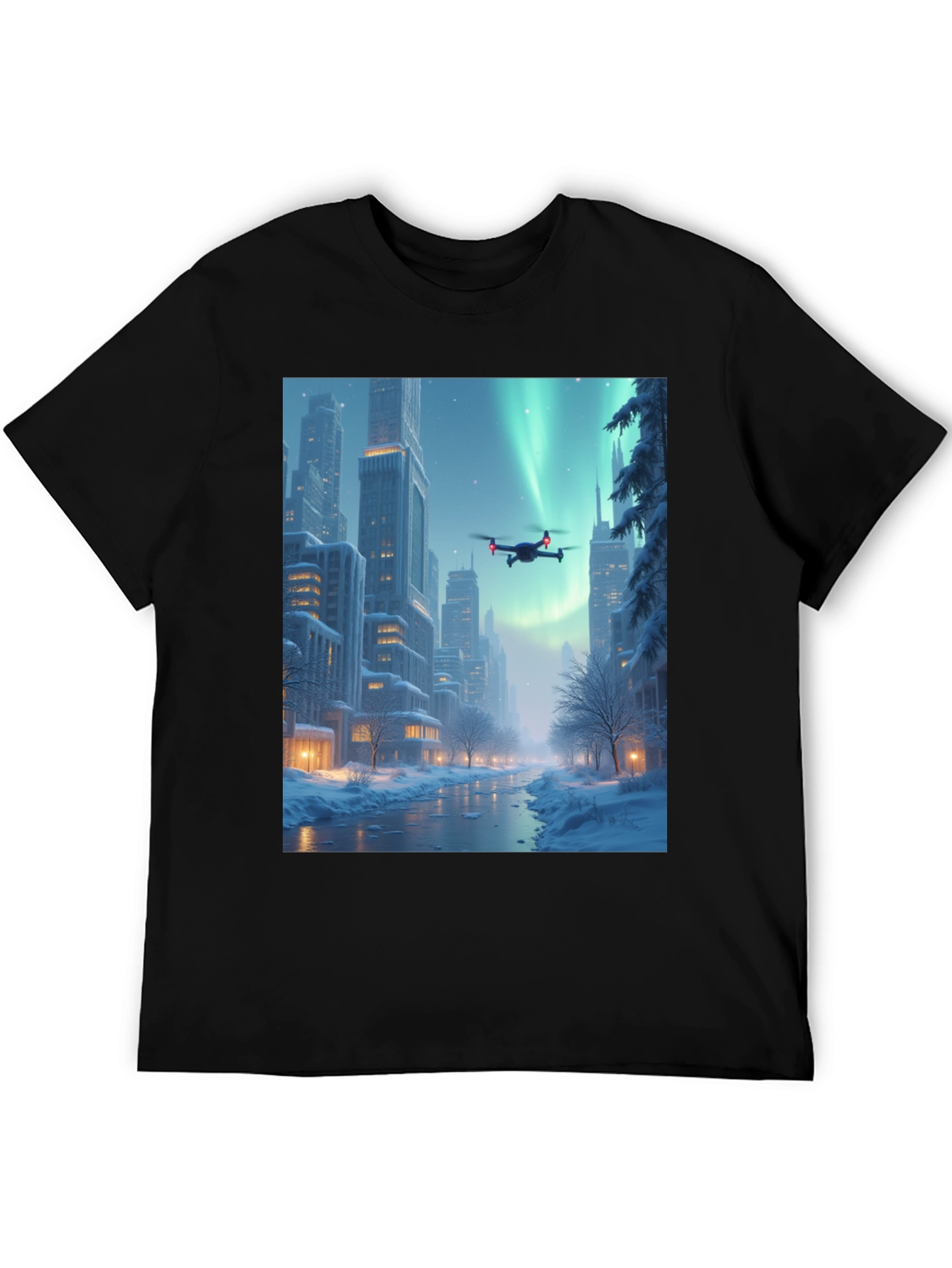 Winter Drone City T-Shirt - Aurora Flight - 5