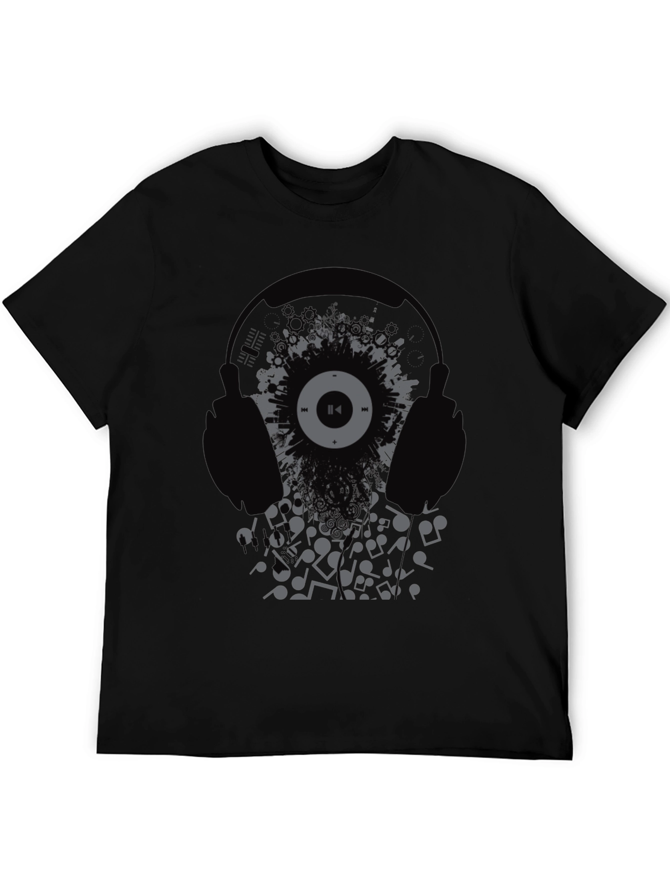 Black Headphones Music T-Shirt view 5