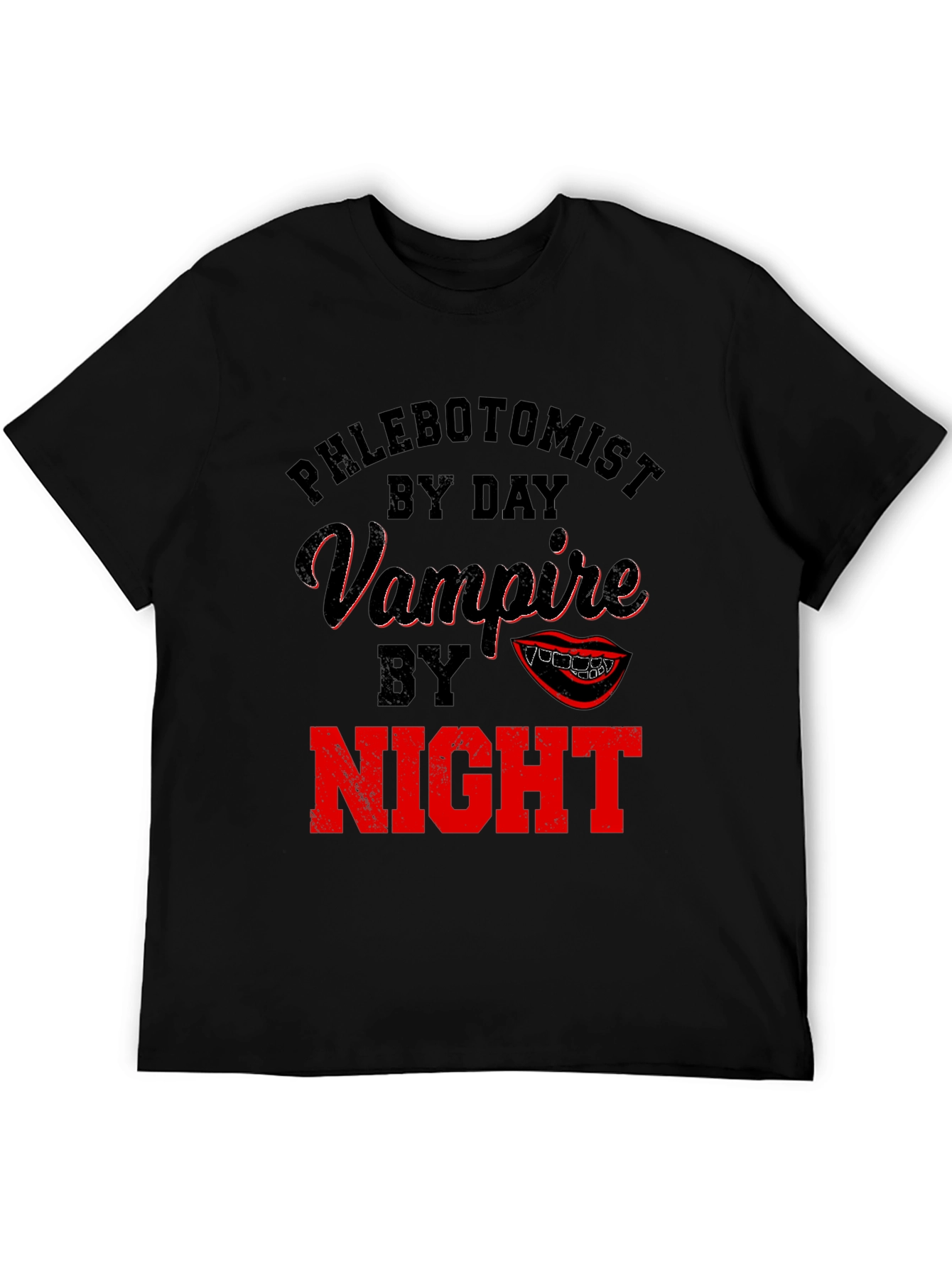 Black Phlebotomist By Day Vampire By Night Novelty T-Shirt view 5