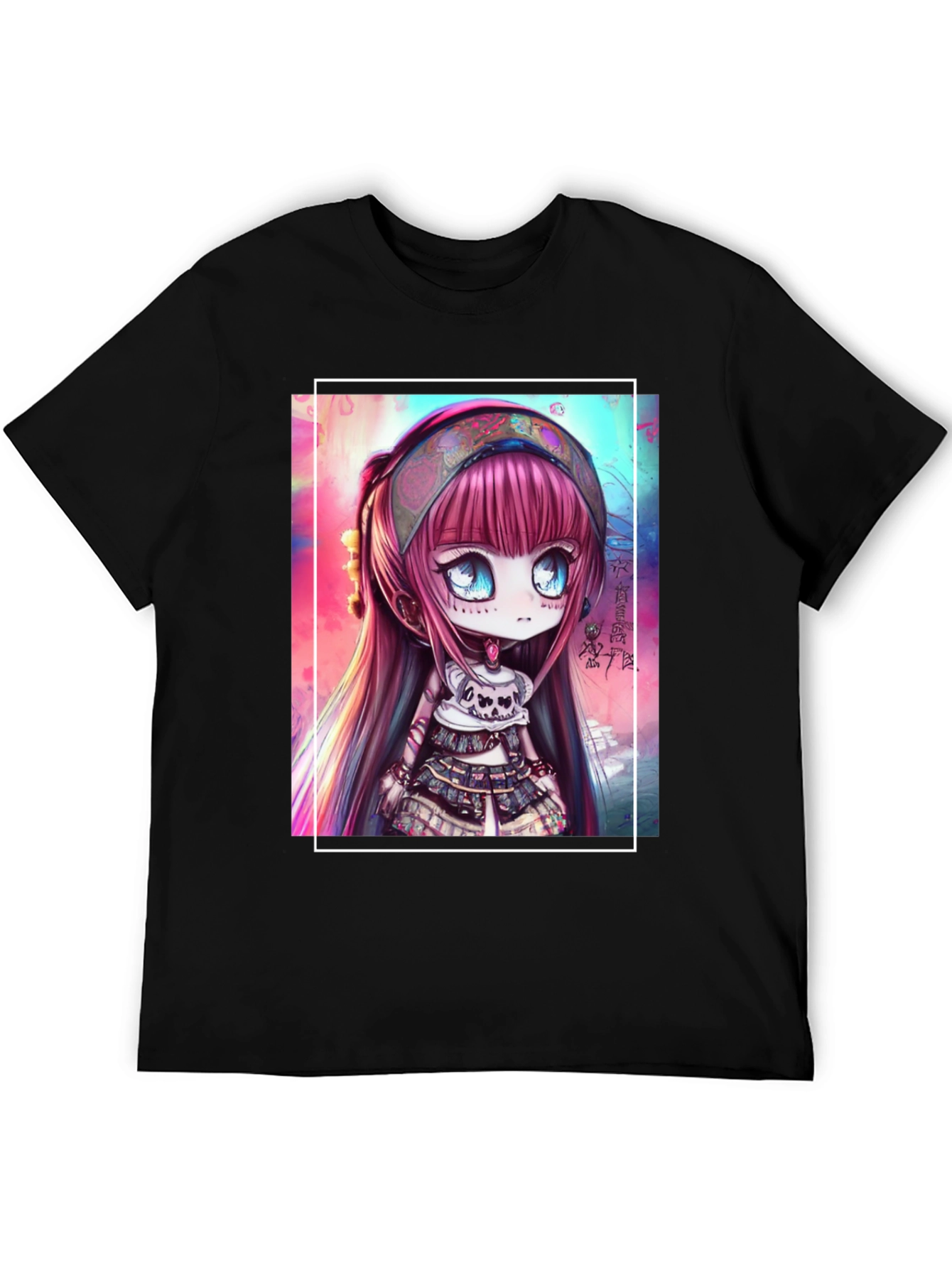 Black Anime Girl Graphic Black T-Shirt view 5