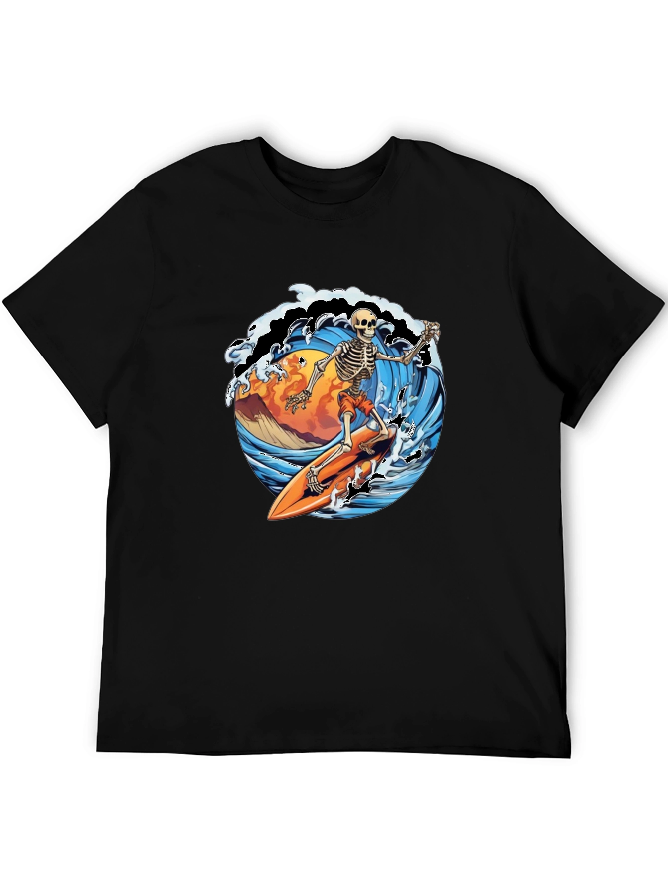 Black Skeleton Surfer Graphic Tee - Ride the Wave in Style! view 5