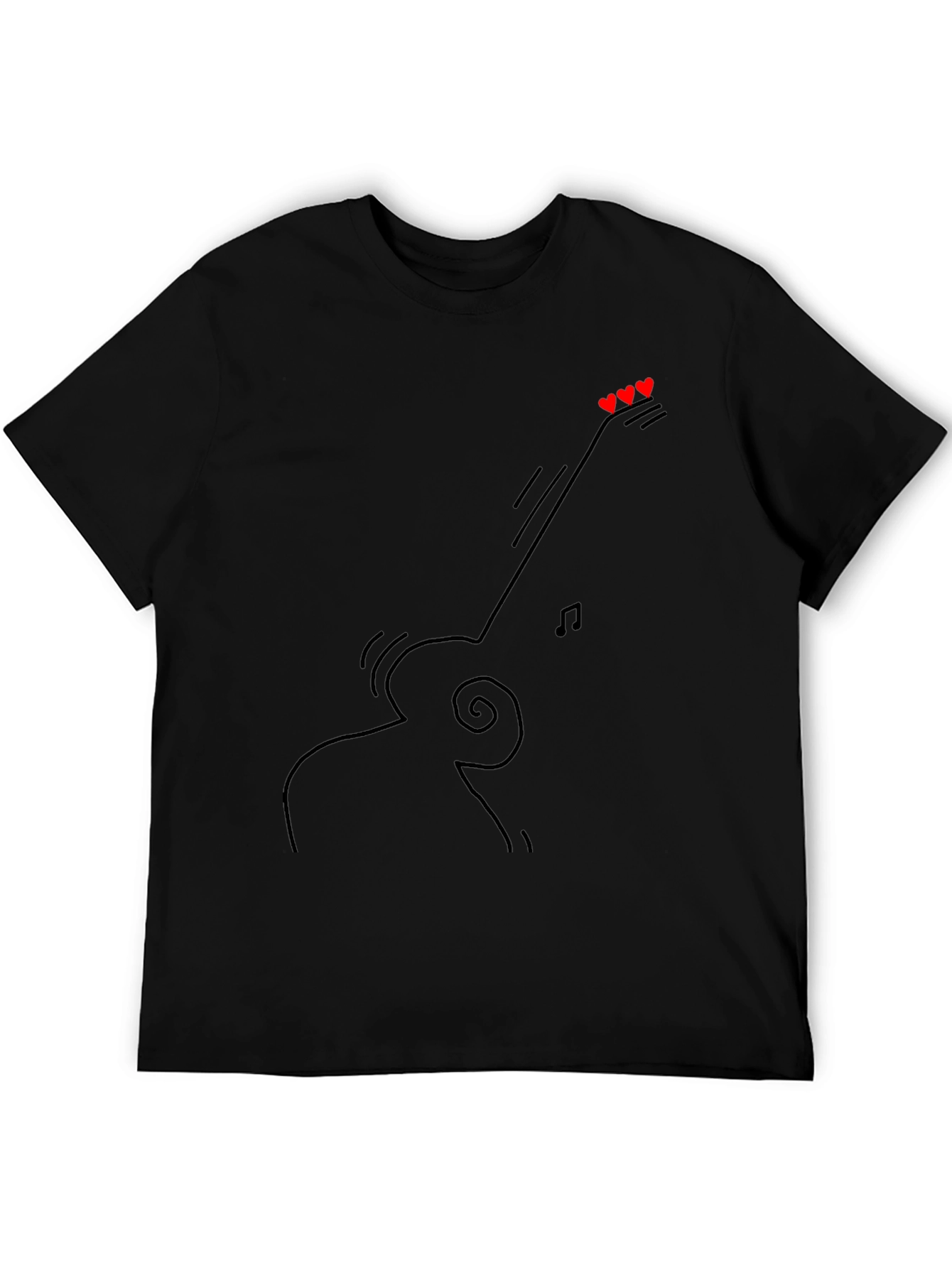 Black Guitar Line Art Graphic Tee - Black Casual T-Shirt view 5