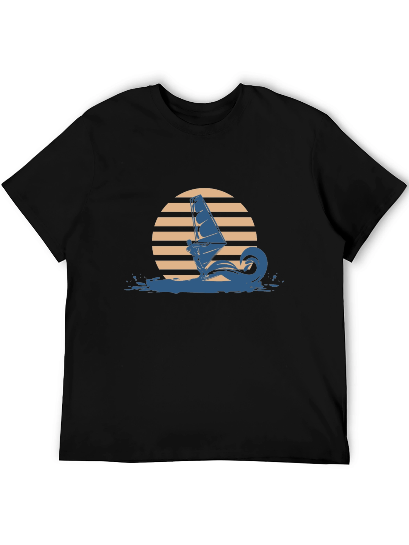 Black Retro Windsurfer Graphic Tee - Black Cotton T-Shirt view 5