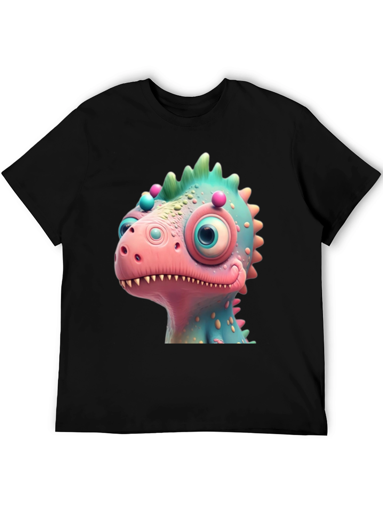 Black Cartoon Dinosaur Graphic Tee - Fun Black T-Shirt view 5