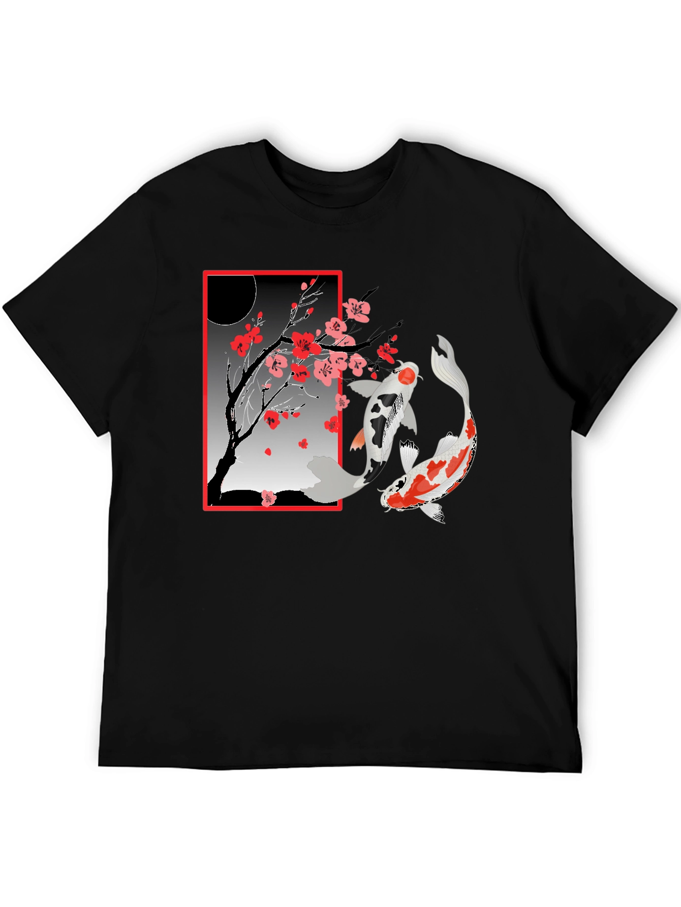 Black Koi Fish Cherry Blossom T-Shirt view 5