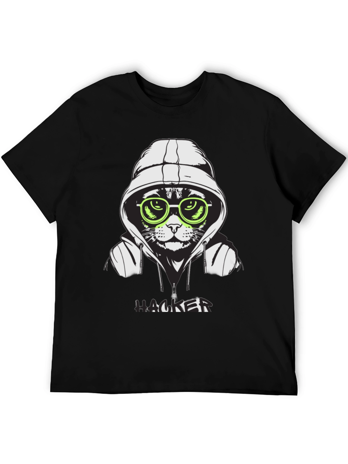 Black Hacker Cat T-Shirt - Cool Graphic Tee view 5