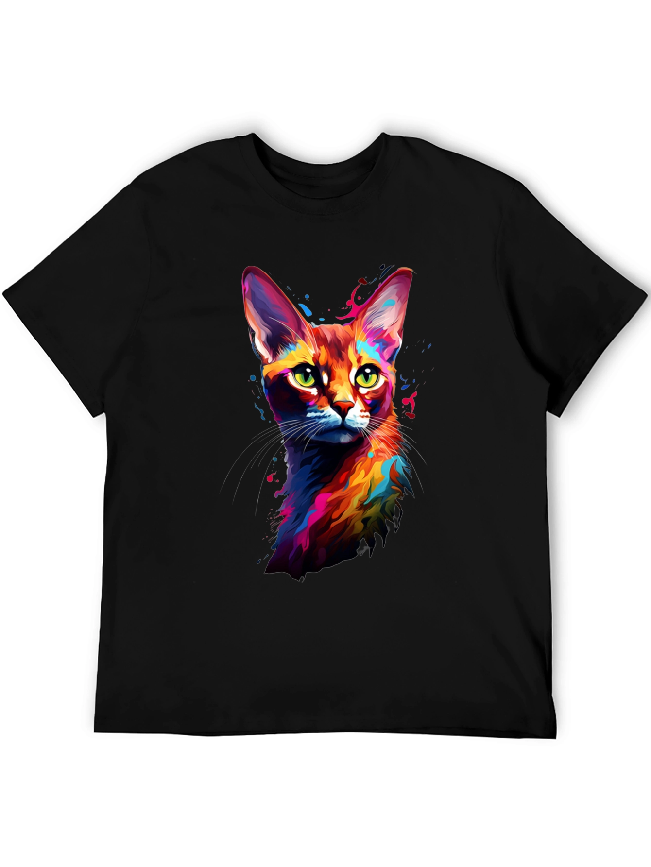 Black Vibrant Cat Art Black T-Shirt view 5