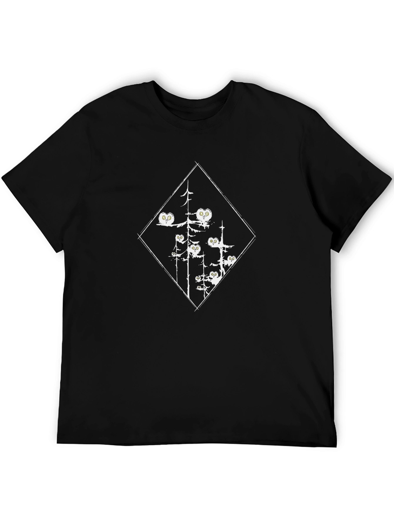 Black Men's Black Owl Forest Graphic Tee view 5