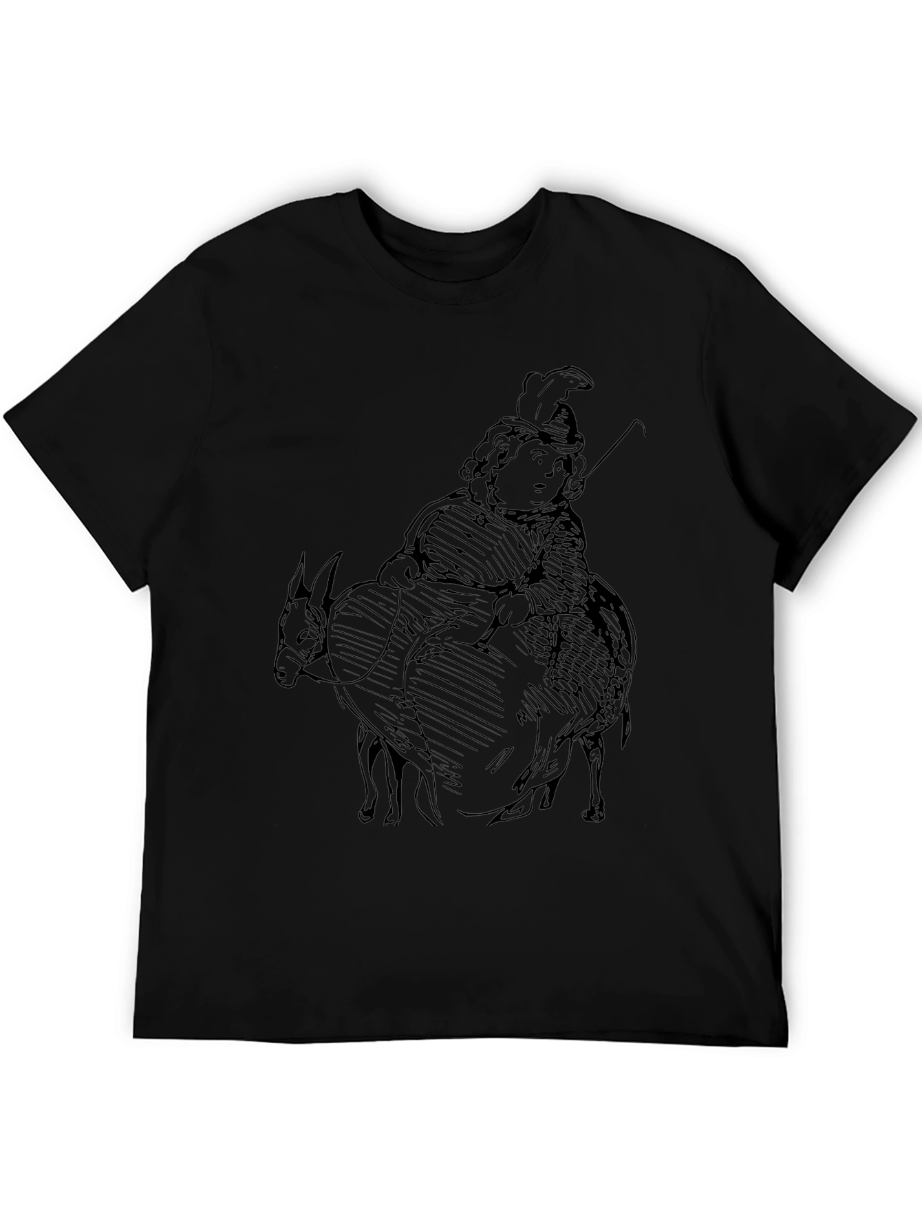 Black Men's Black T-Shirt with Humorous Donkey Rider Graphic view 5