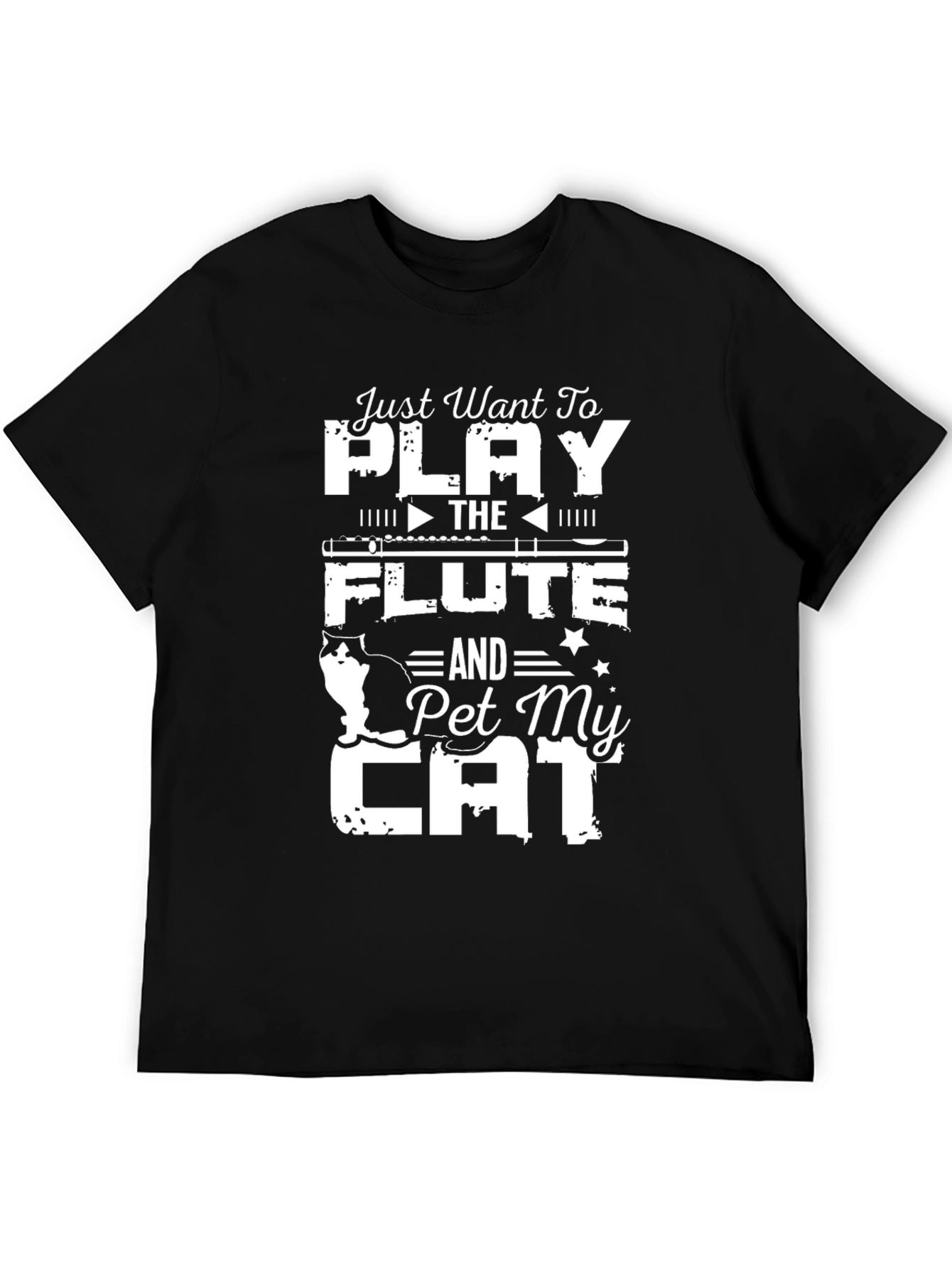 Play Flute & Pet Cat T-Shirt, Black - 5